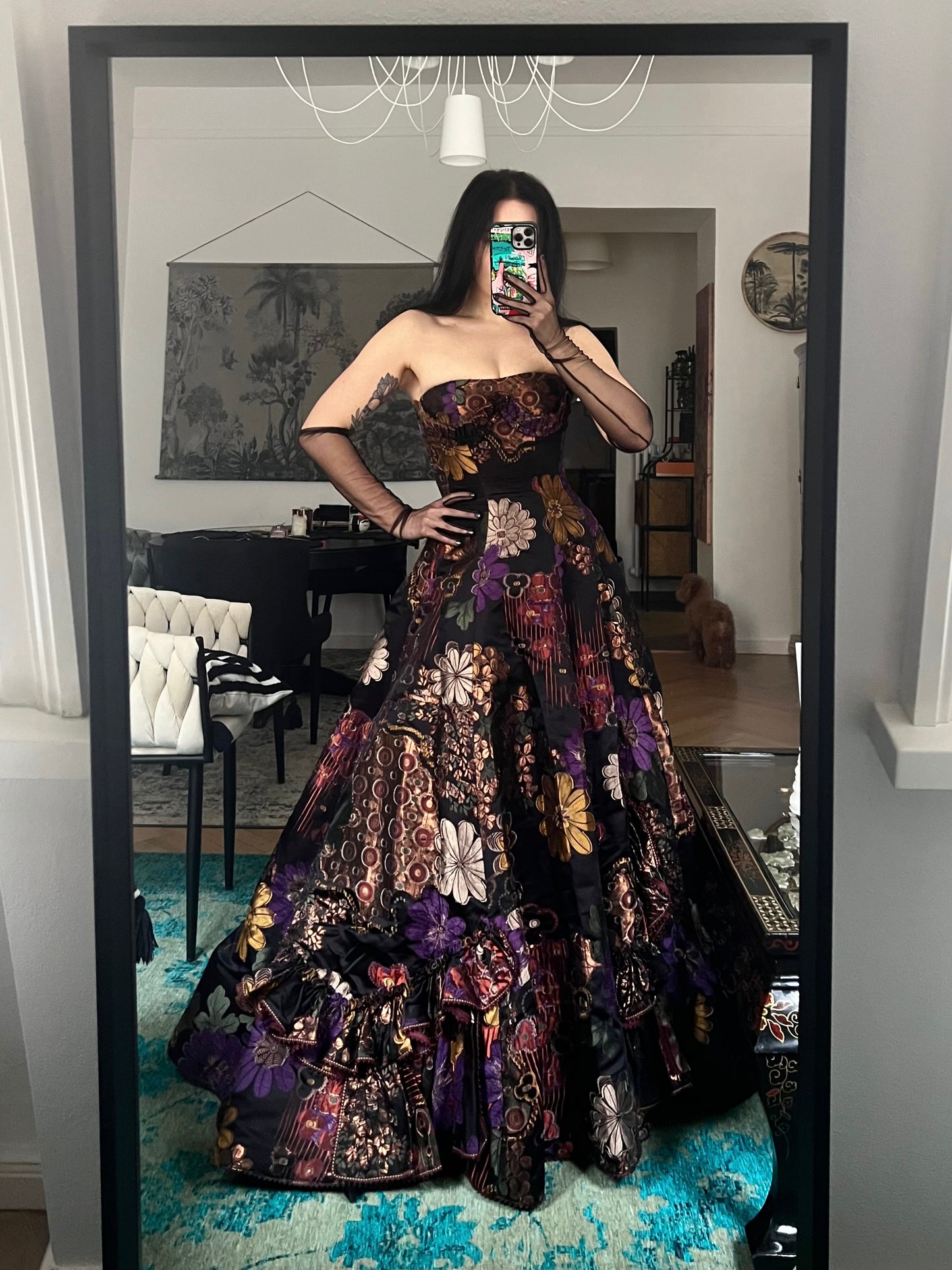 Oscar de la Renta Fall 2005 Floral Jacquard Strapless Ballgown