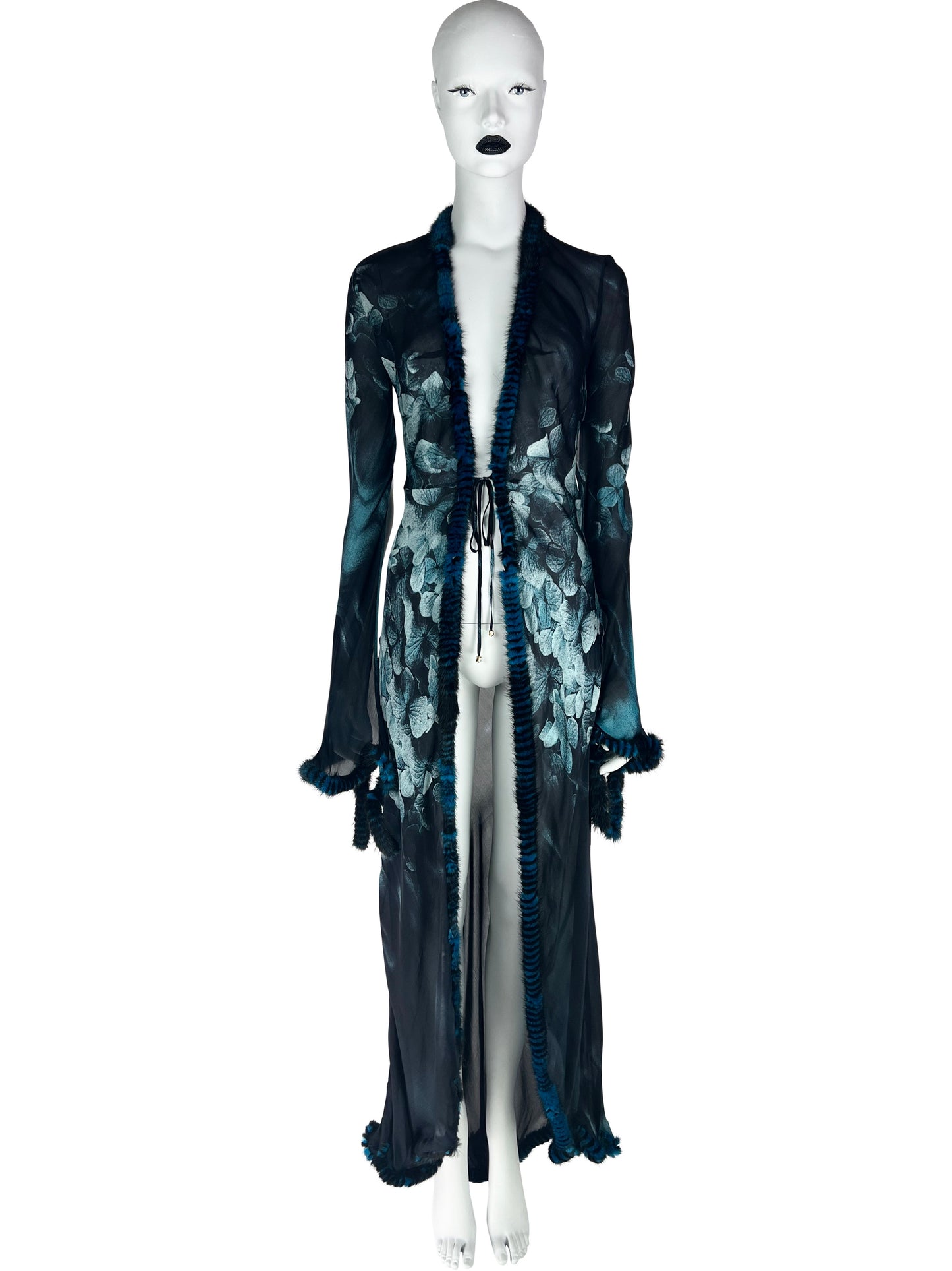 Roberto Cavalli Fall 2000 Sheer Silk Coat with Fox Fur Trim