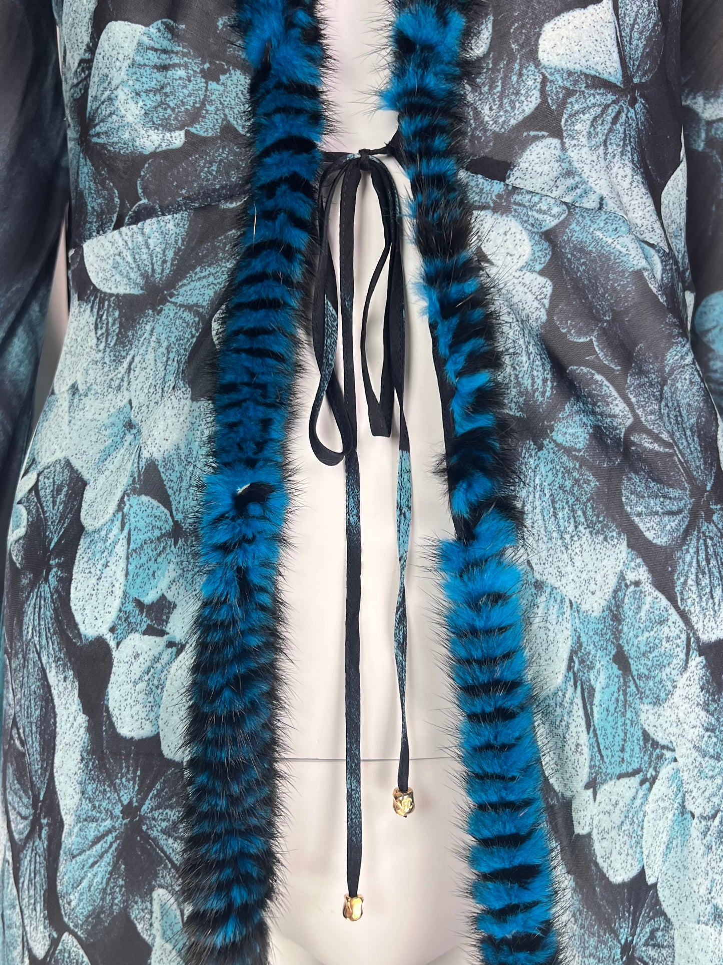 Roberto Cavalli Fall 2000 Sheer Silk Coat with Fox Fur Trim