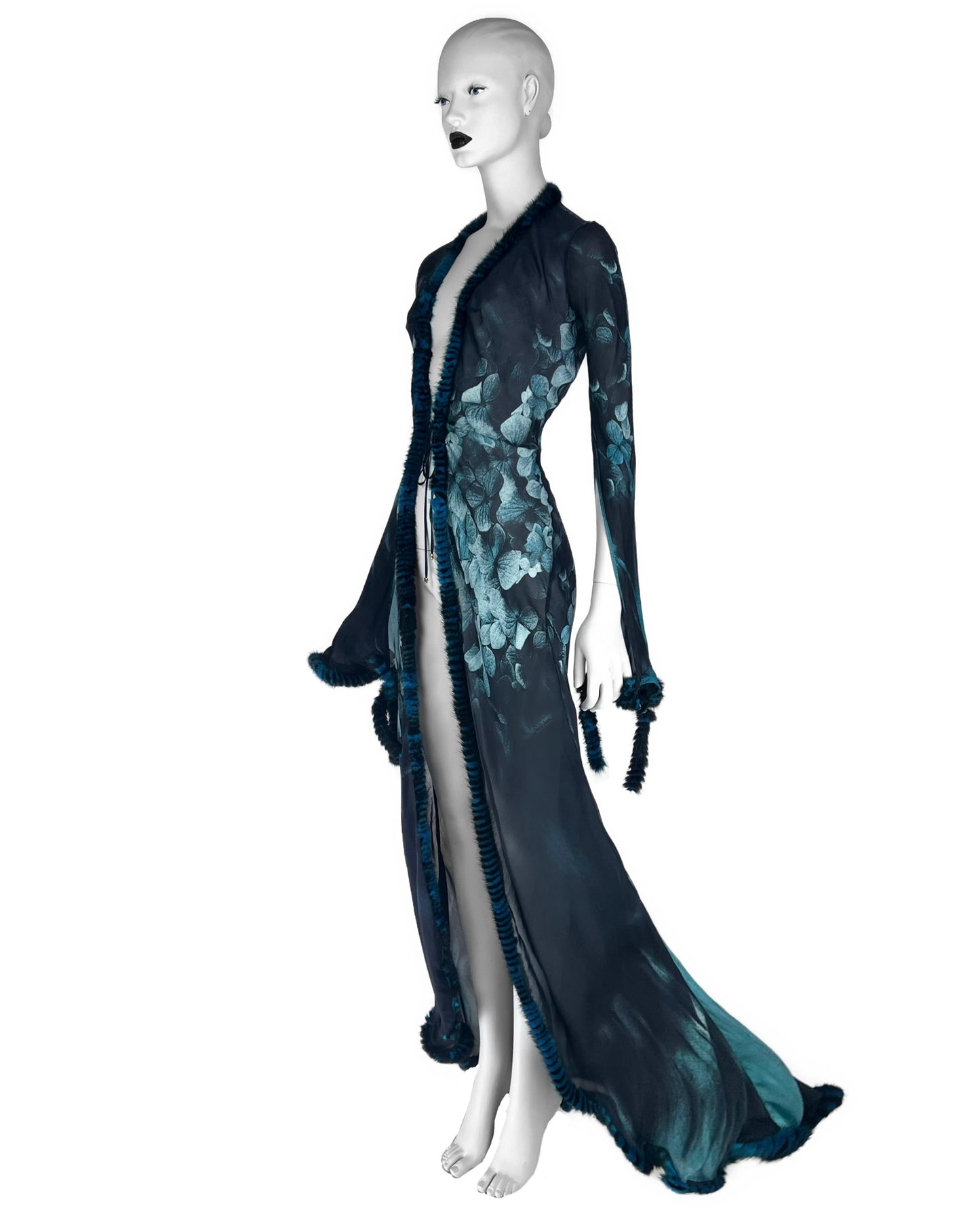 Roberto Cavalli Fall 2000 Sheer Silk Coat with Fox Fur Trim
