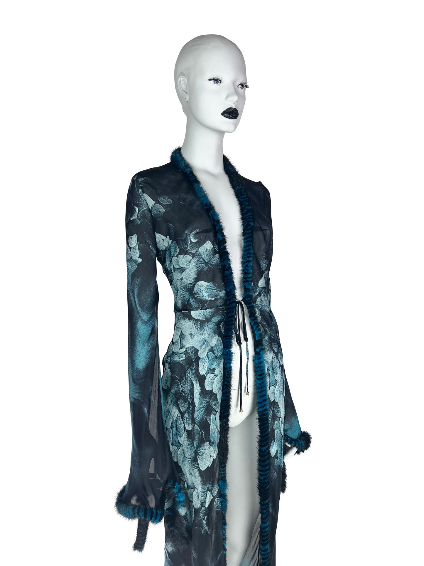 Roberto Cavalli Fall 2000 Sheer Silk Coat with Fox Fur Trim