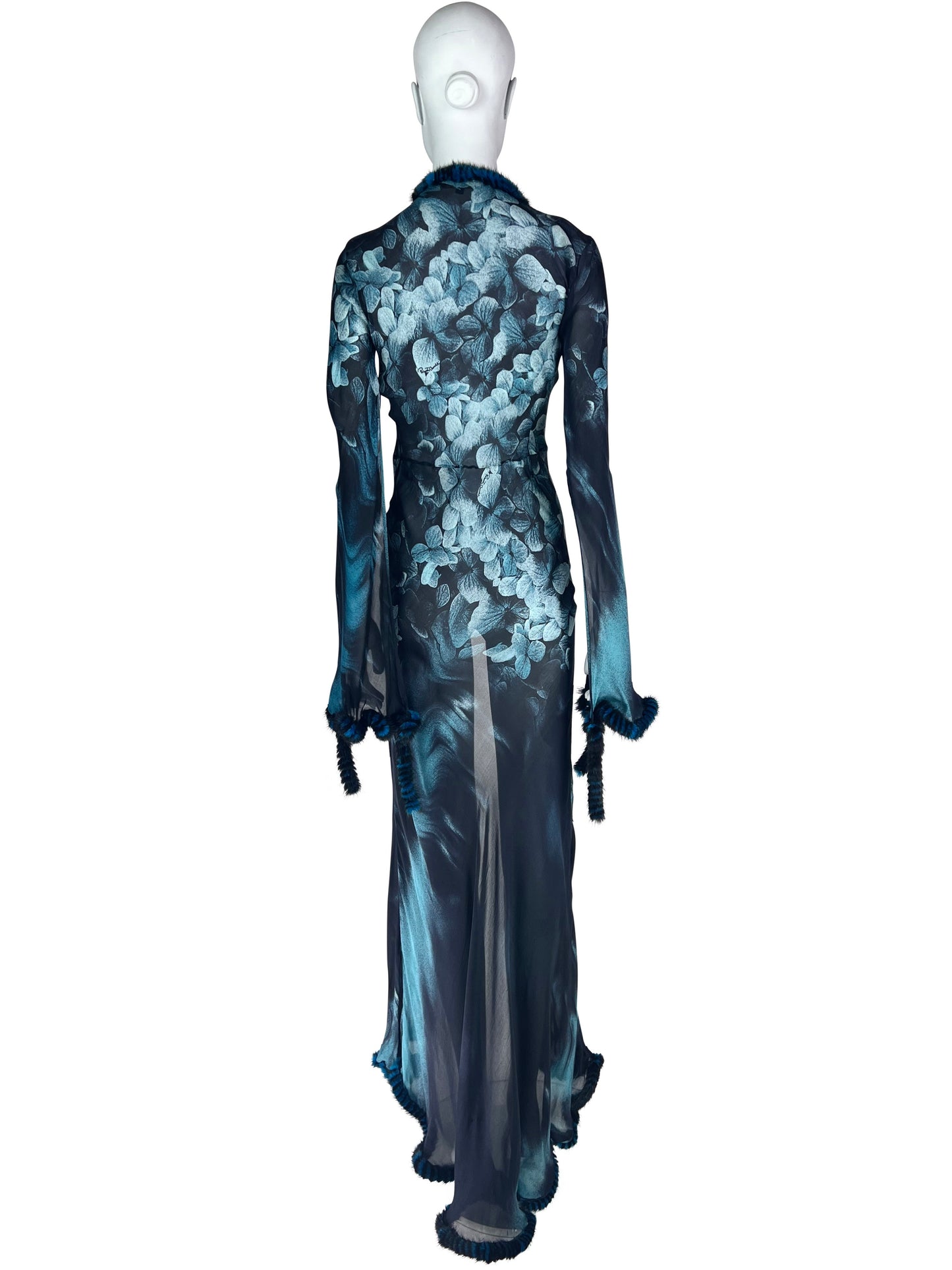 Roberto Cavalli Fall 2000 Sheer Silk Coat with Fox Fur Trim