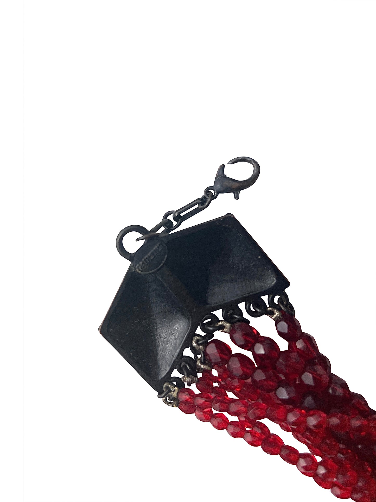 Jean-Paul Gaultier Fall 1998 Red Glass Bead Multi-Strand Choker Necklace with Cross