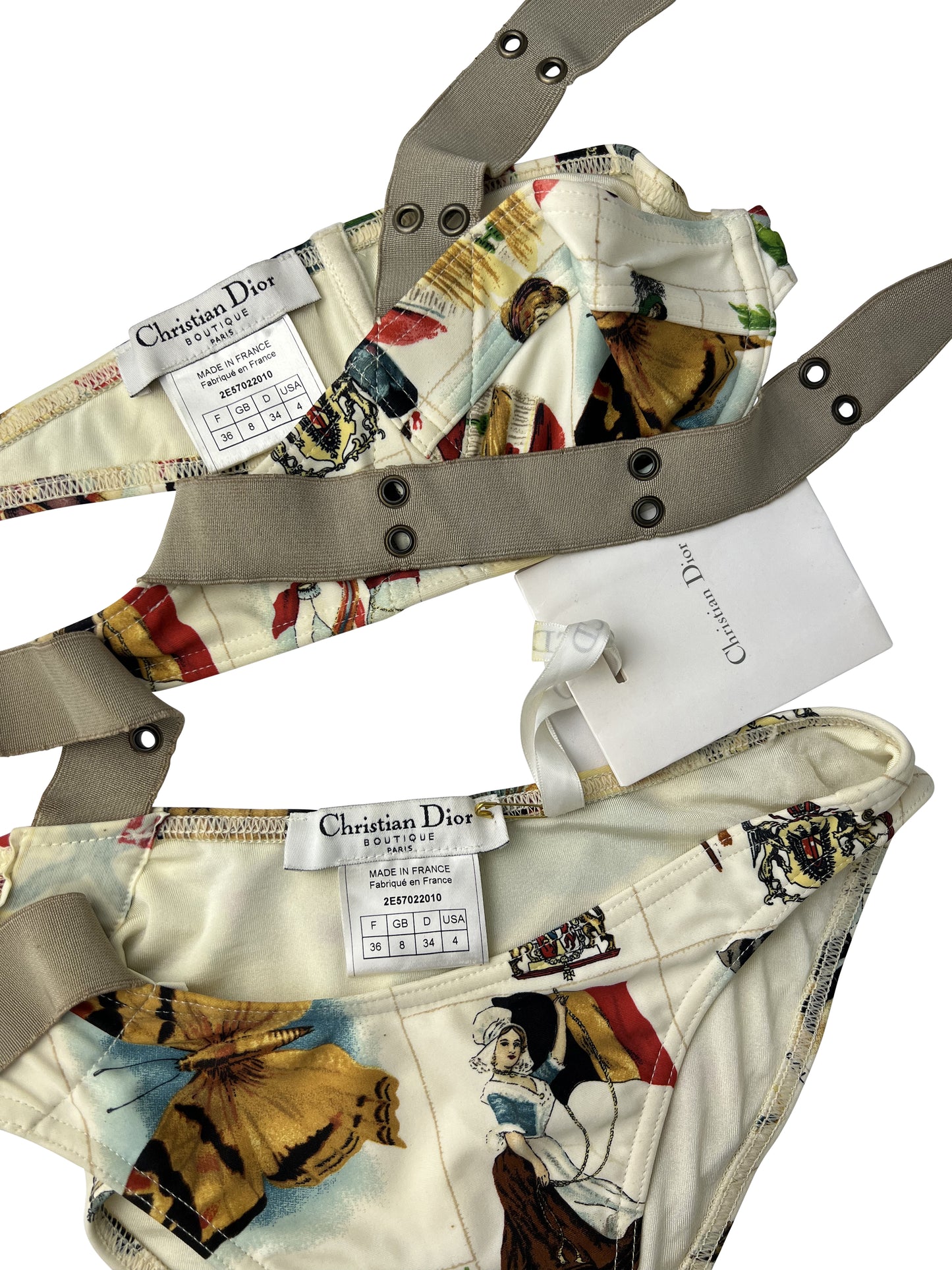 Dior by John Galliano Spring 2002 Stamp Print Bikini with Belts