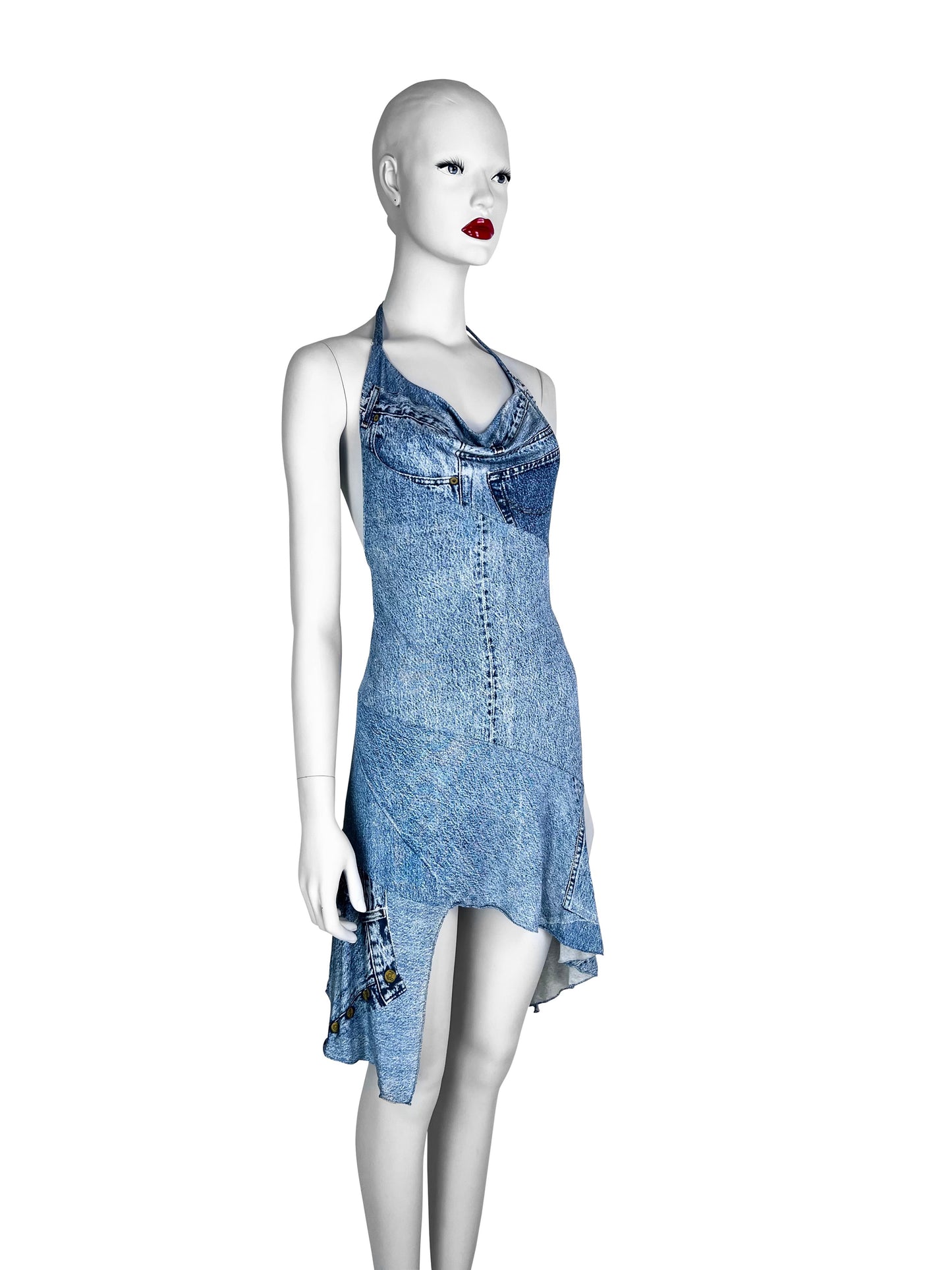 Dior Spring 2000 RTW Denim Trompe L’œil Silk Mini Dress
