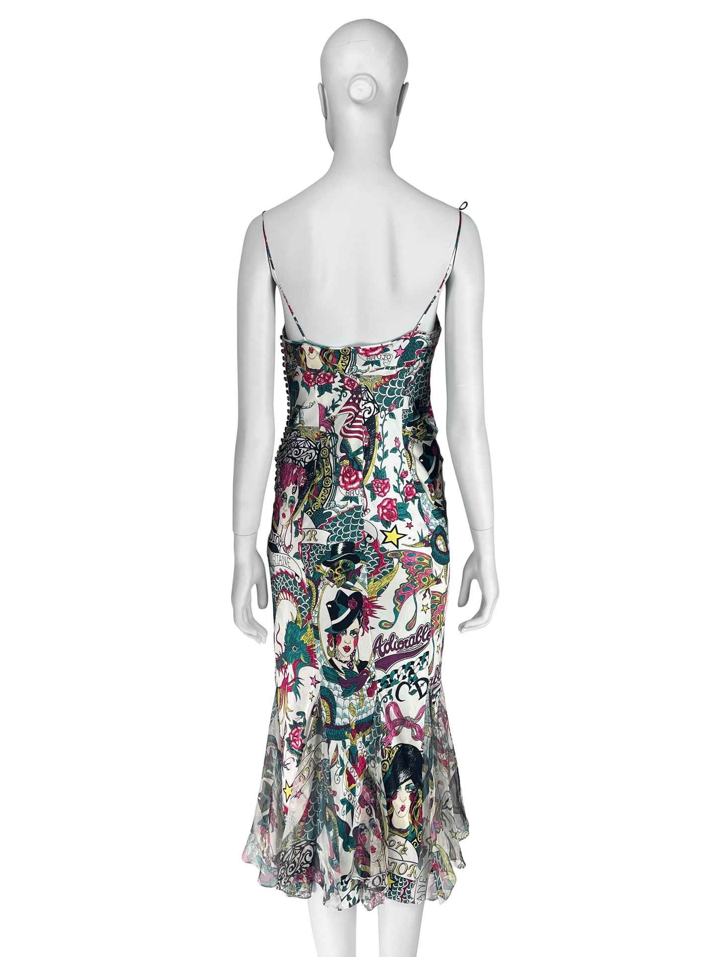 Dior by John Galliano Spring 2004 Gitane Print Bias-Cut Slip Dress