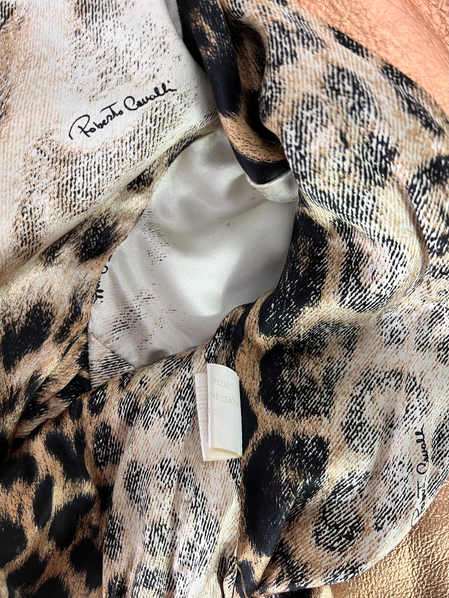 Roberto Cavalli Spring 2002 Rose Gold Suede Leather Moto Jacket