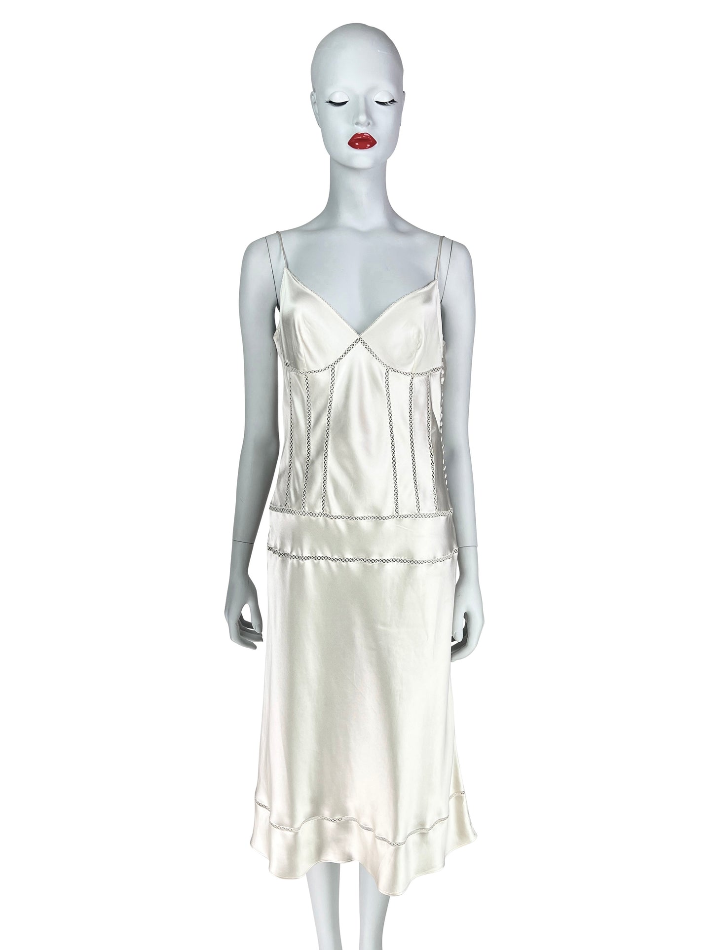 ON HOLD! Dior by John Galliano Spring 2004 Bias-Cut Off-White Silk Satin Dress