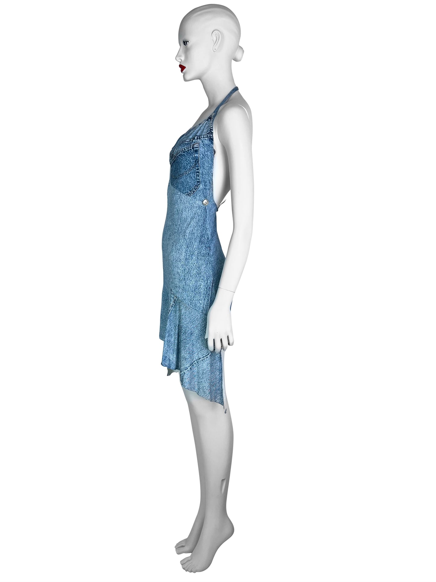 Dior Spring 2000 RTW Denim Trompe L’œil Silk Mini Dress