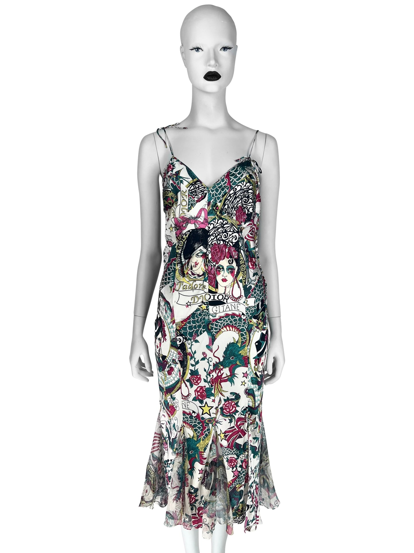 Dior by John Galliano Spring 2004 Gitane Print Bias-Cut Slip Dress