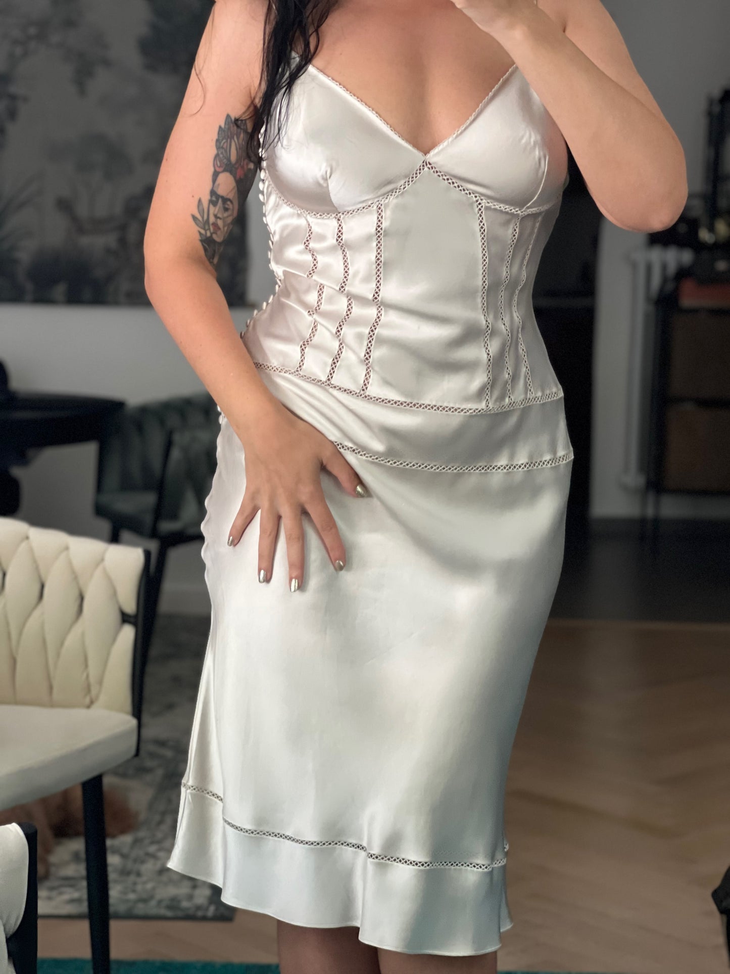 ON HOLD! Dior by John Galliano Spring 2004 Bias-Cut Off-White Silk Satin Dress