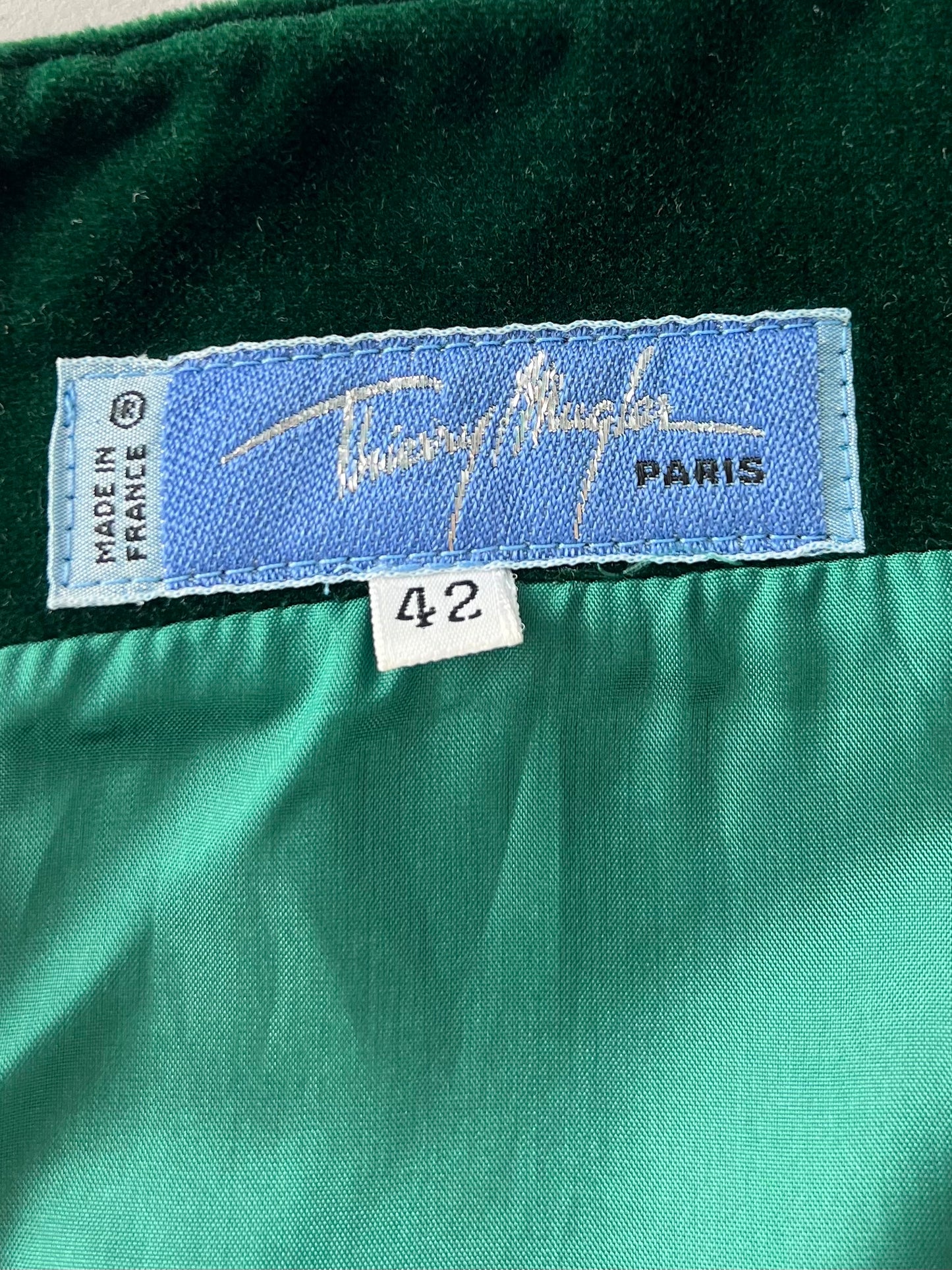 Mid 1990s Thierry Mugler Emerald Velvet Mini Dress