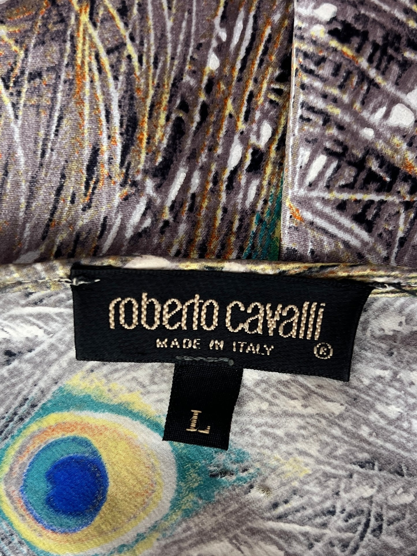 Roberto Cavalli Fall 1999 Peacock Print Bias Cut Silk Gown