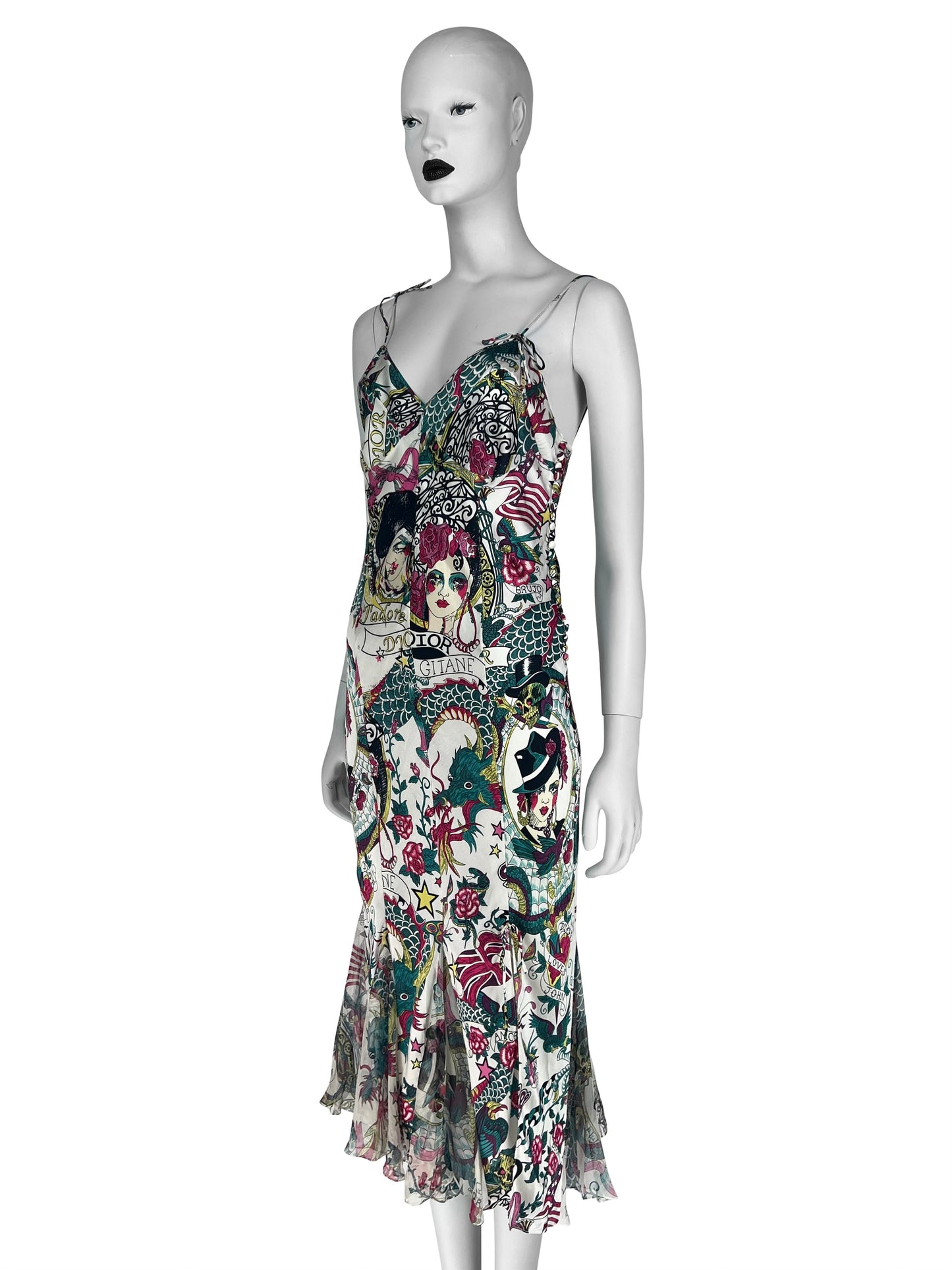 Dior by John Galliano Spring 2004 Gitane Print Bias-Cut Slip Dress