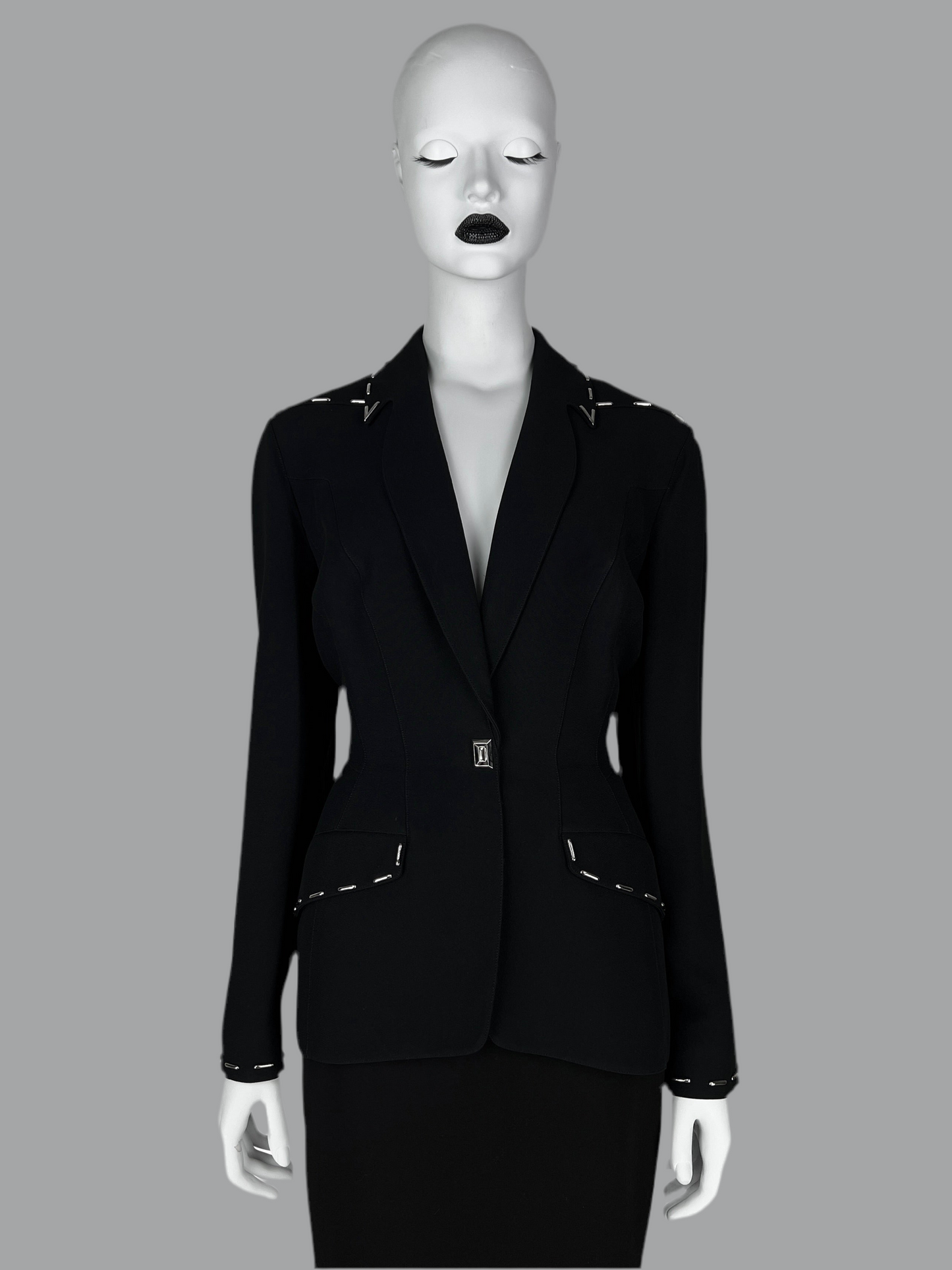 Thierry Mugler Fall 1996 Runway Blazer with Signature Metal Stitching Detail