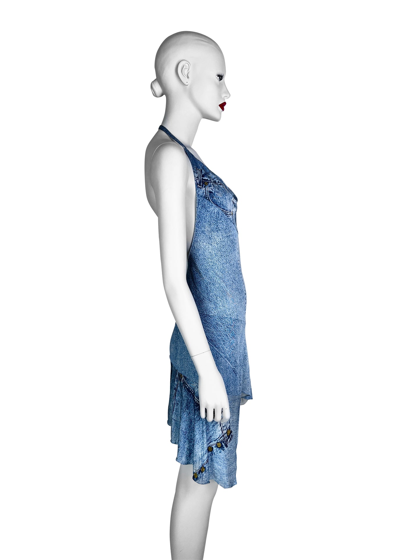 Dior Spring 2000 RTW Denim Trompe L’œil Silk Mini Dress