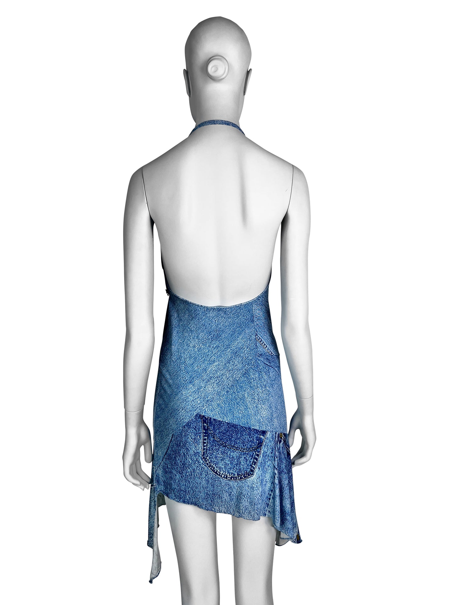 Dior Spring 2000 RTW Denim Trompe L’œil Silk Mini Dress