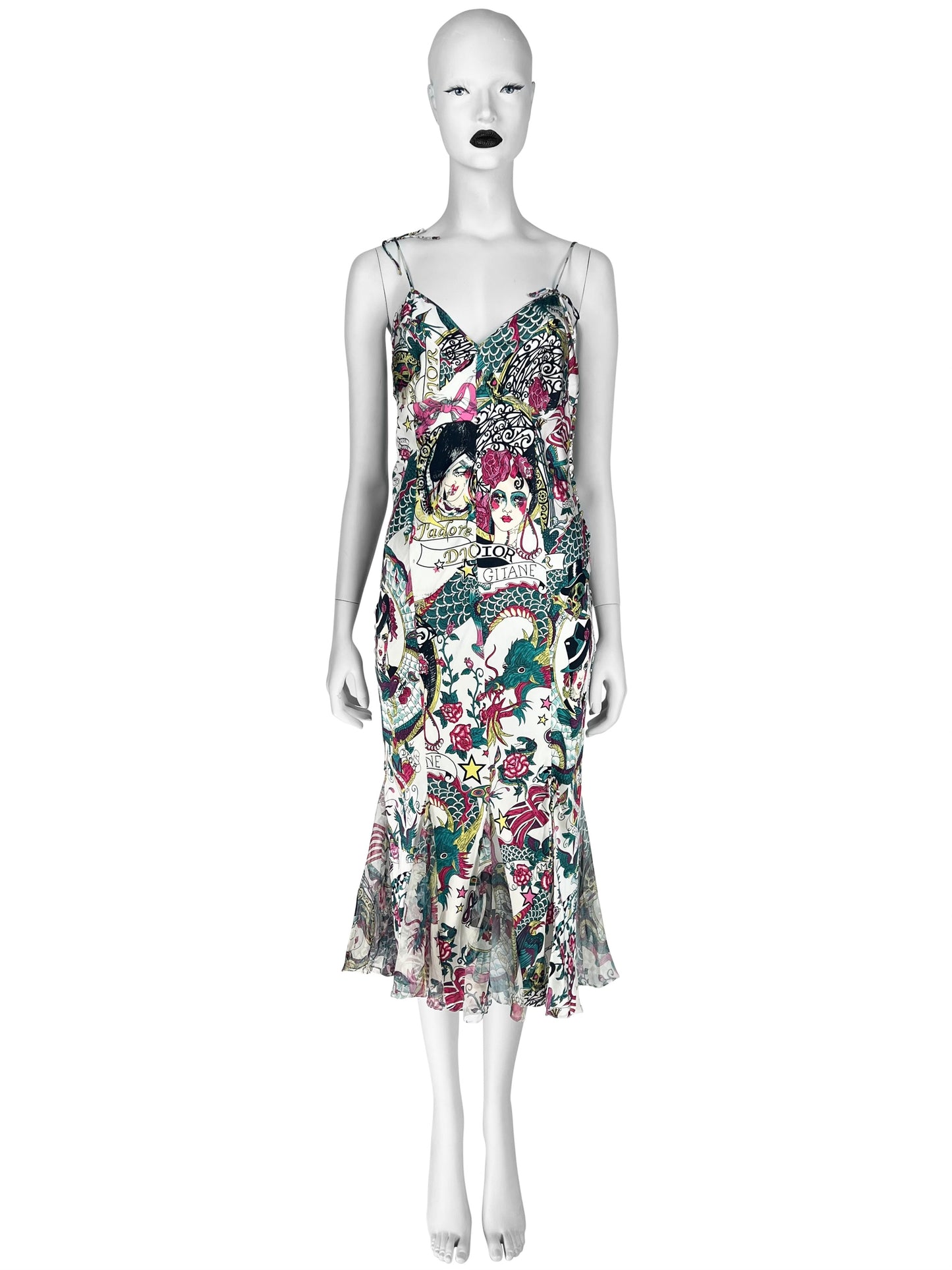 Dior by John Galliano Spring 2004 Gitane Print Bias-Cut Slip Dress