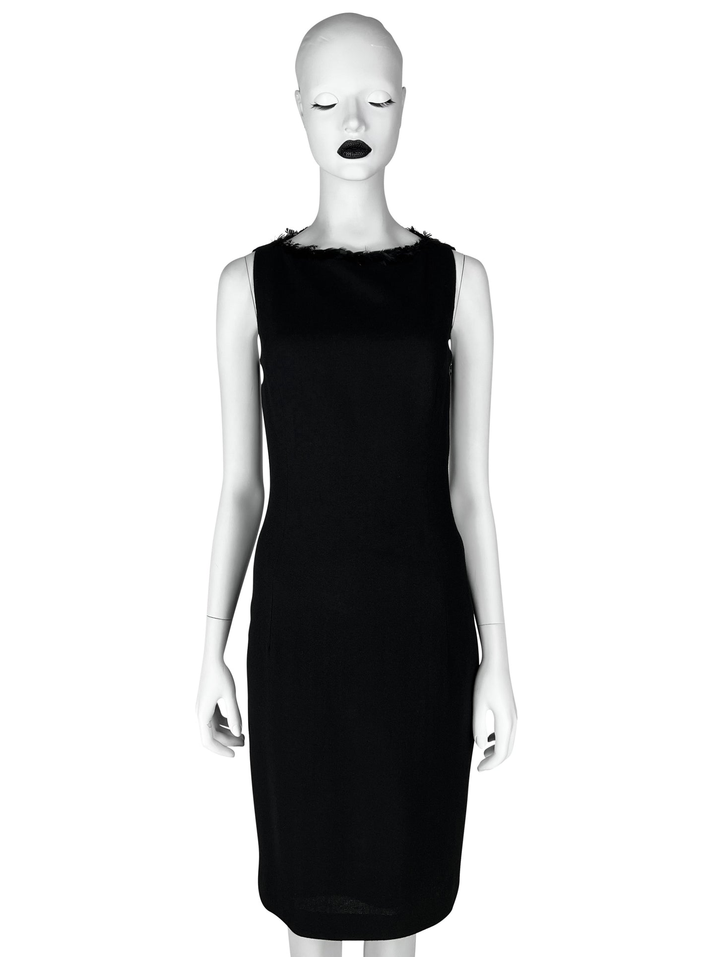 John Galliano Fall 1999 Feather-Trimmed Wool Little Black Dress