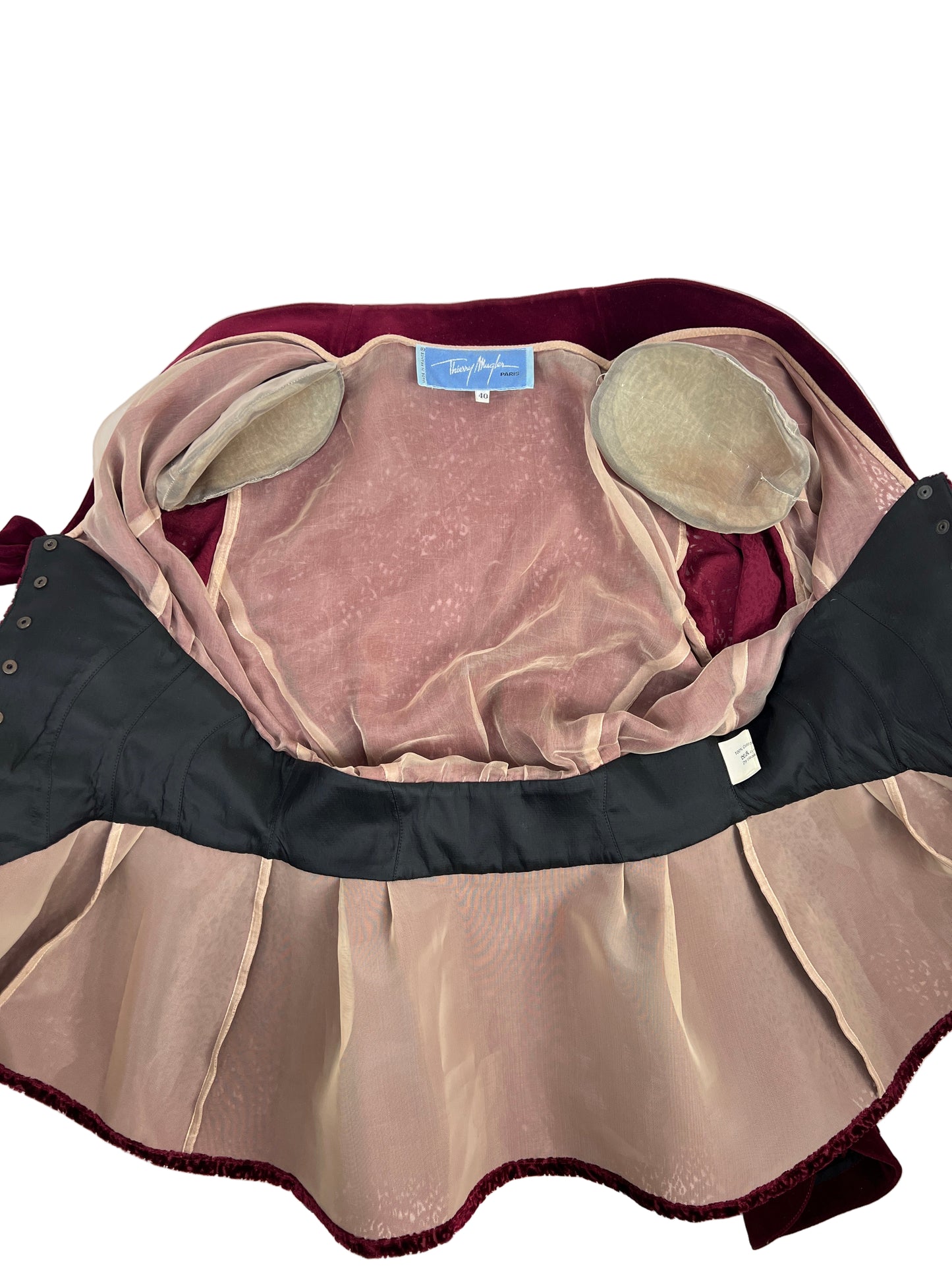 Thierry Mugler Fall 1995 Wine Red Devoré Velvet Lace Skirt Suit