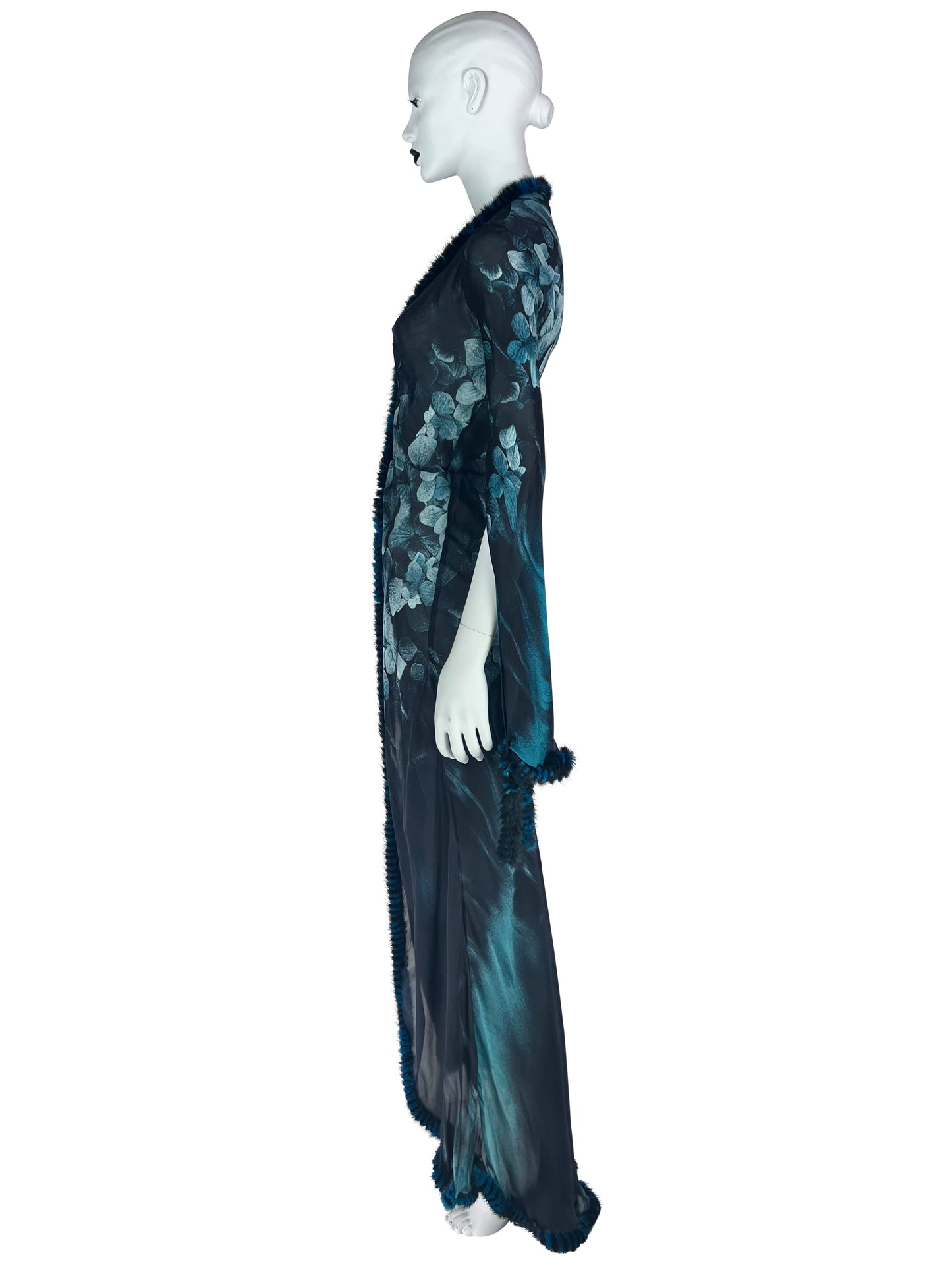Roberto Cavalli Fall 2000 Sheer Silk Coat with Fox Fur Trim