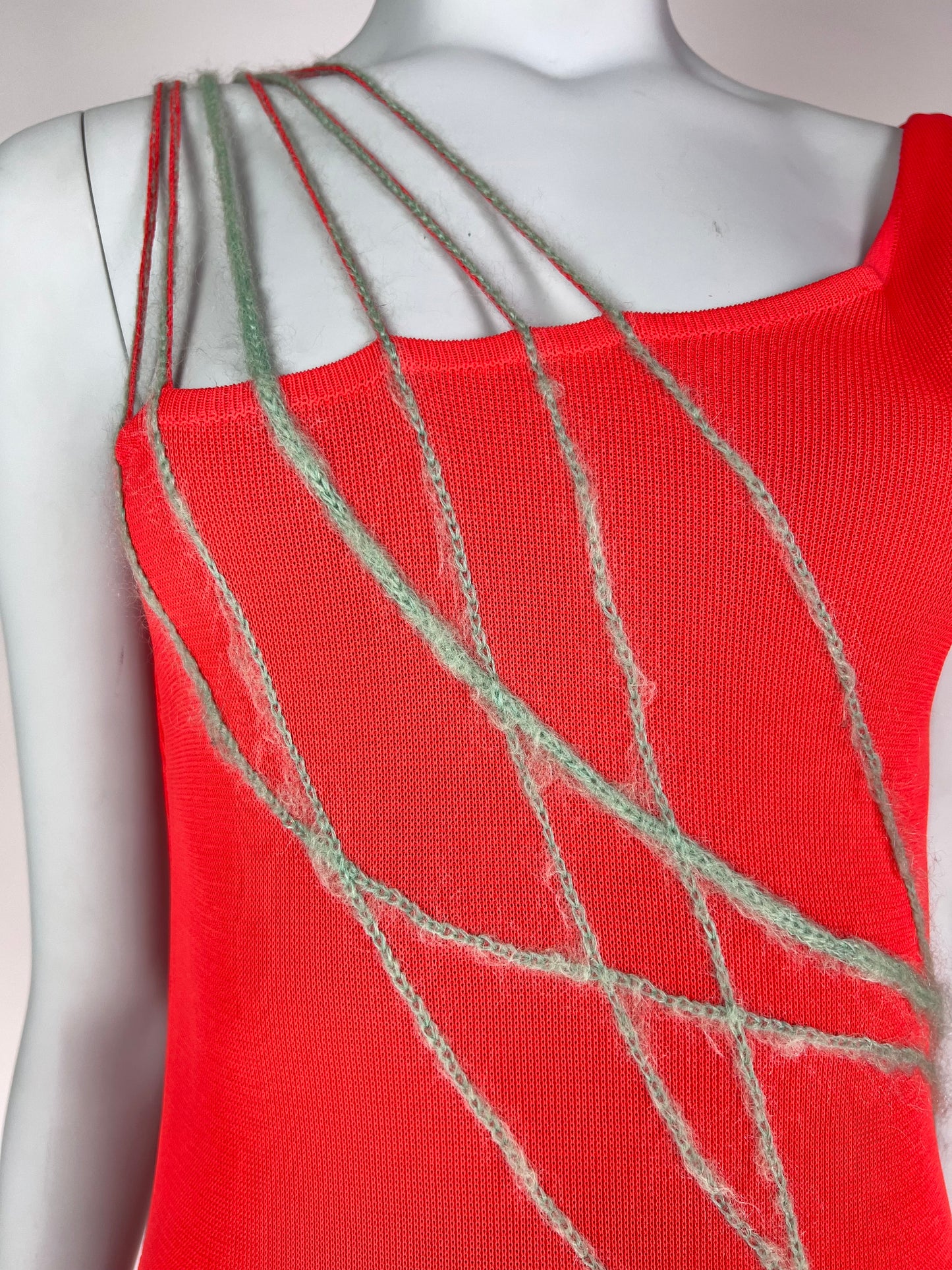 Gianni Versace Spring 1998 Red-Orange Knit Mini Dress with Mohair Detailing