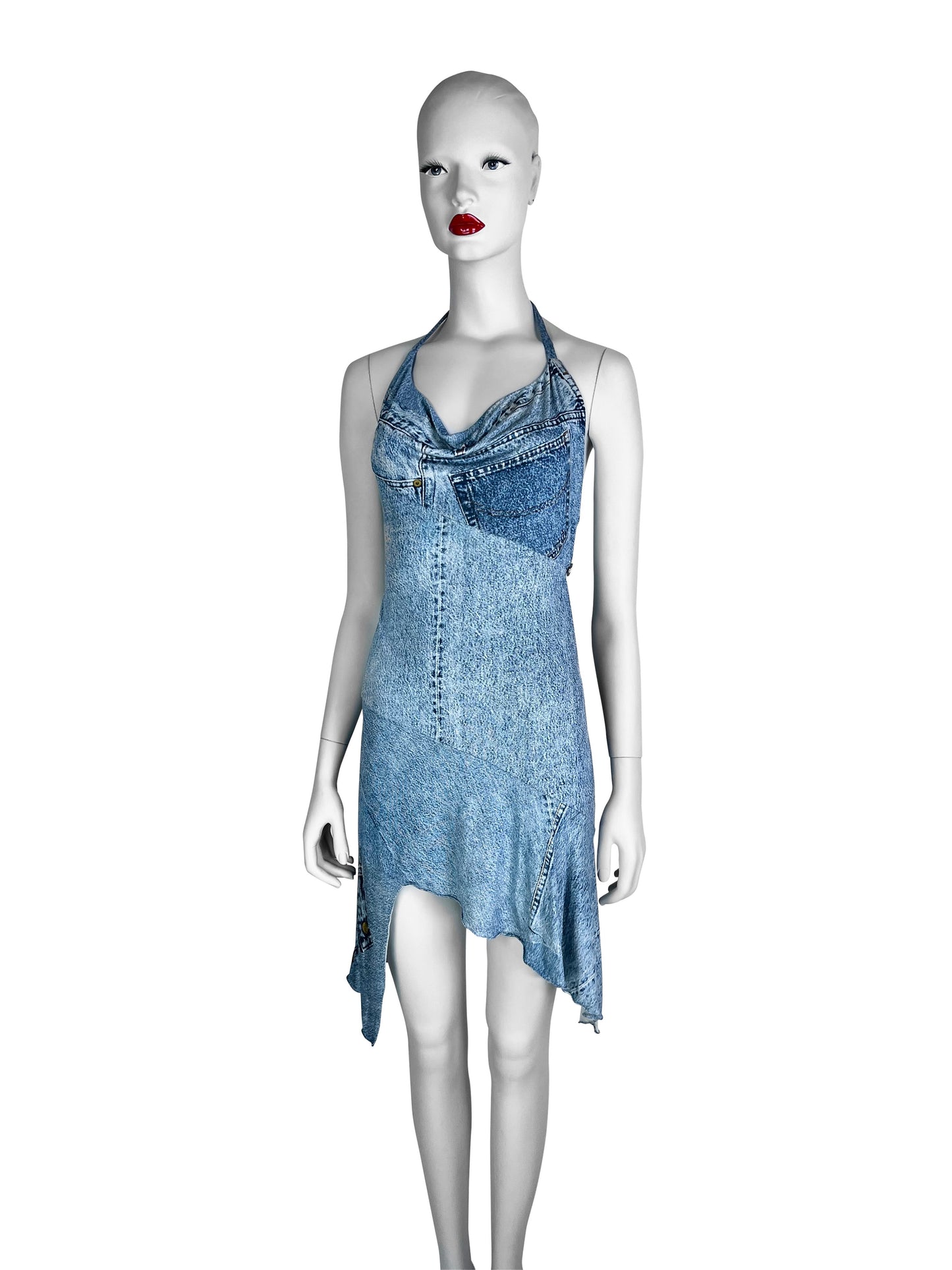 Dior Spring 2000 RTW Denim Trompe L’œil Silk Mini Dress