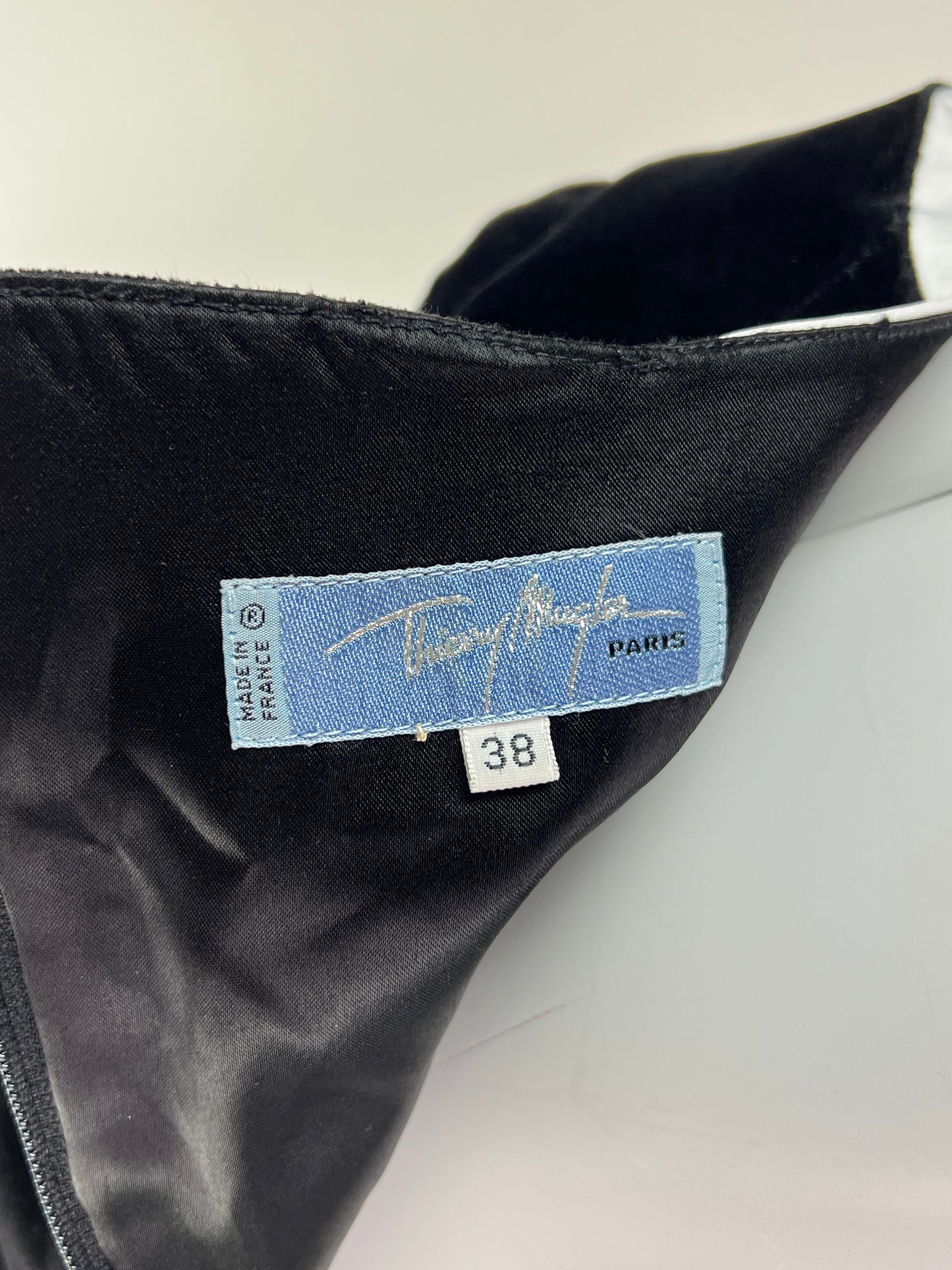 Thierry Mugler Fall 1994 Runway Velvet Dress with White Contrast Details