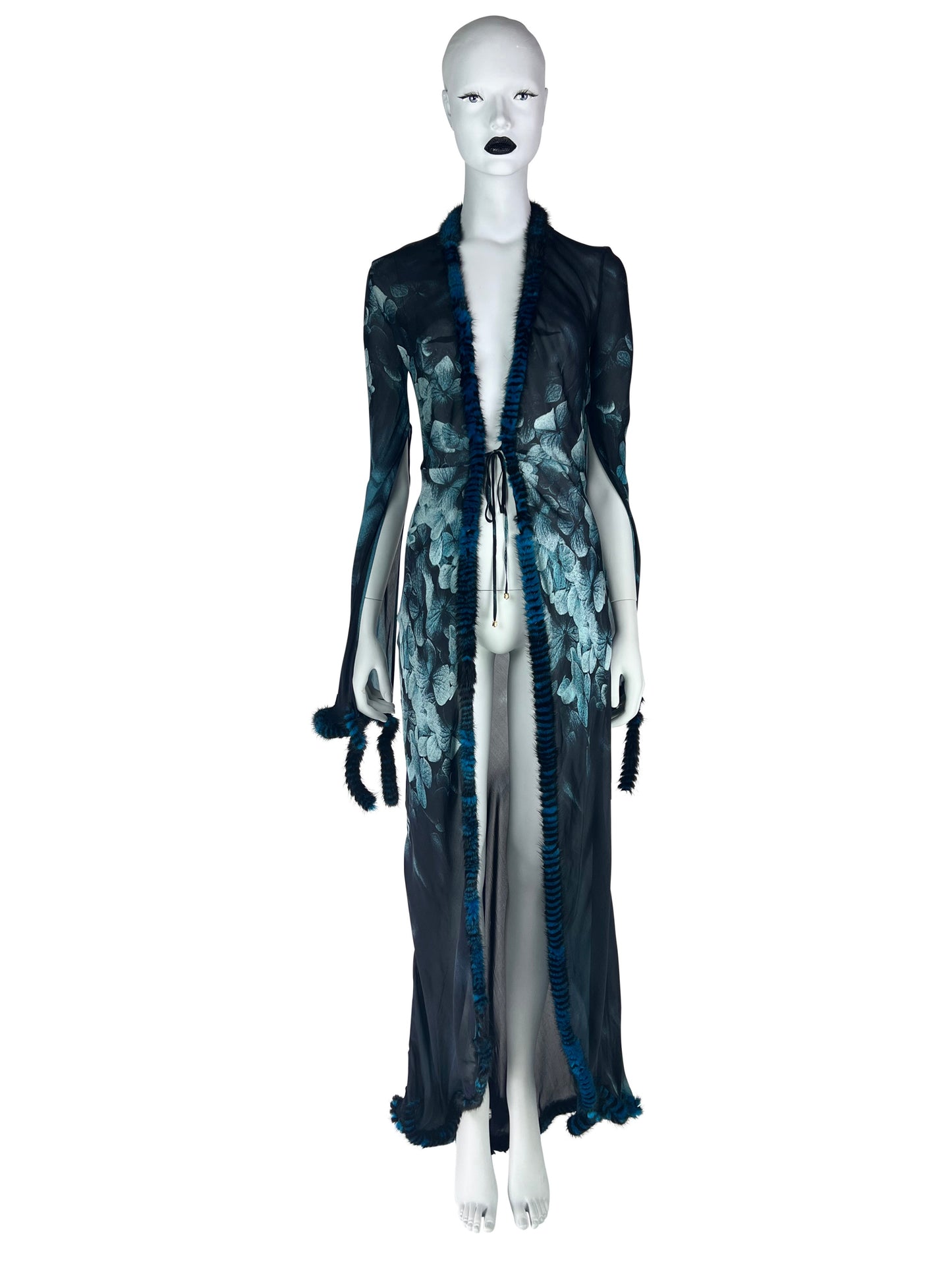 Roberto Cavalli Fall 2000 Sheer Silk Coat with Fox Fur Trim