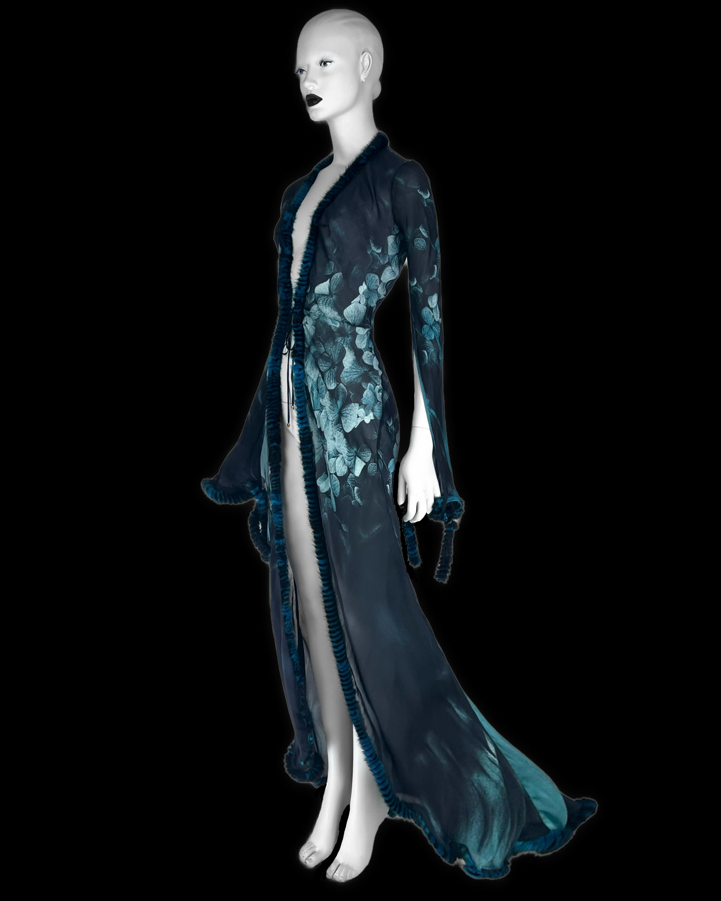 Roberto Cavalli Fall 2000 Sheer Silk Coat with Fox Fur Trim