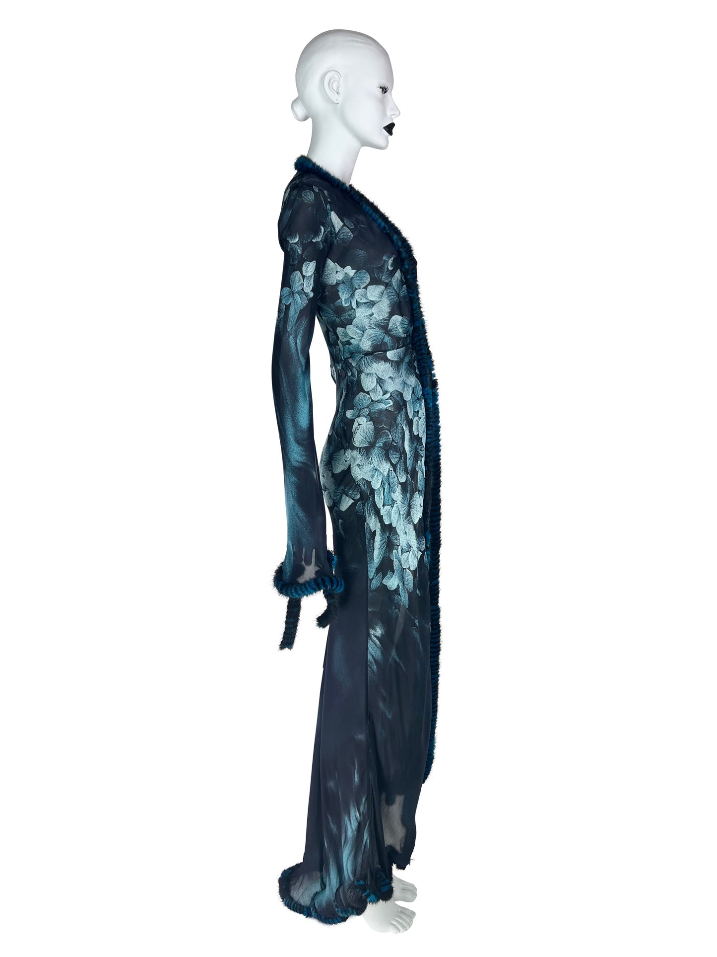 Roberto Cavalli Fall 2000 Sheer Silk Coat with Fox Fur Trim