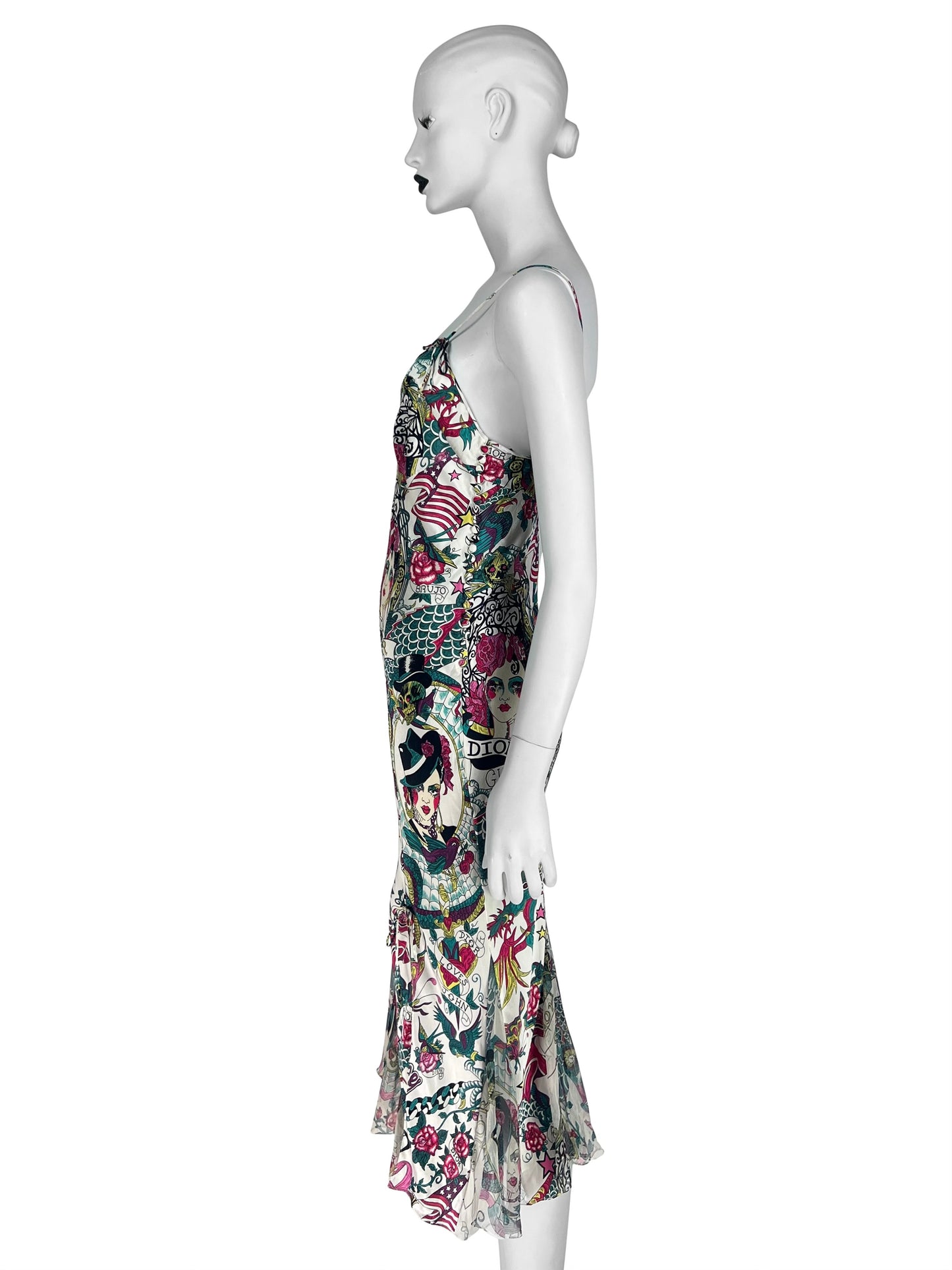 Dior by John Galliano Spring 2004 Gitane Print Bias-Cut Slip Dress
