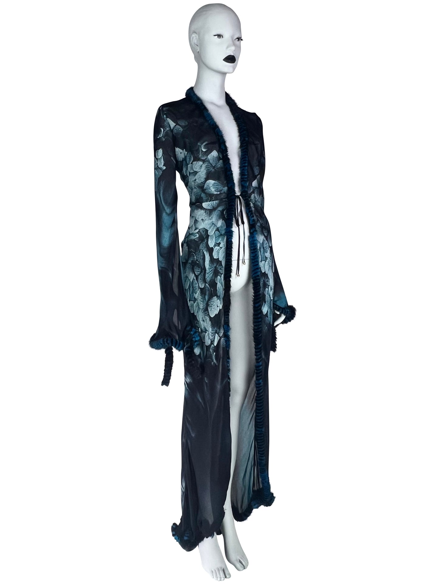 Roberto Cavalli Fall 2000 Sheer Silk Coat with Fox Fur Trim
