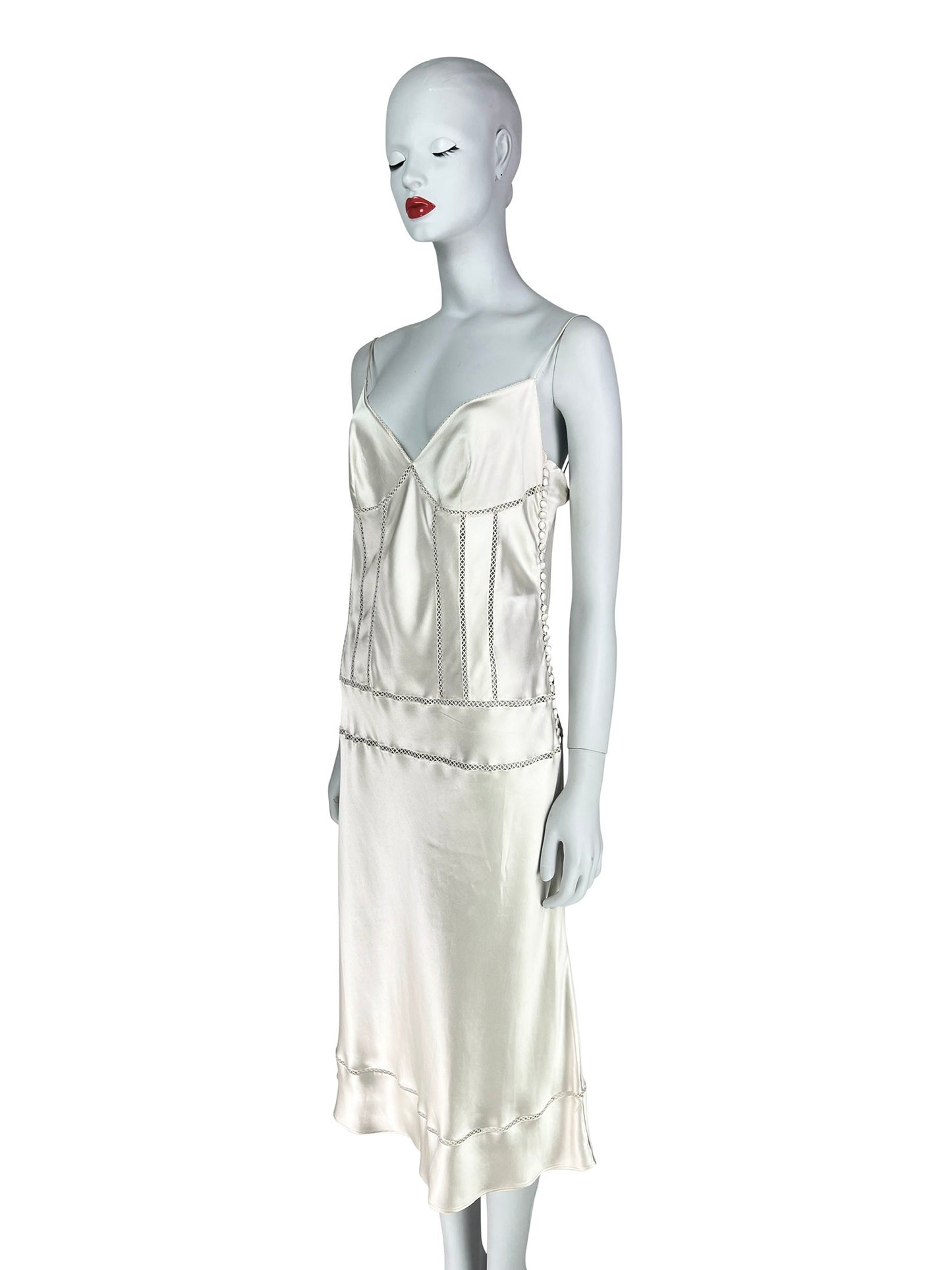 ON HOLD! Dior by John Galliano Spring 2004 Bias-Cut Off-White Silk Satin Dress