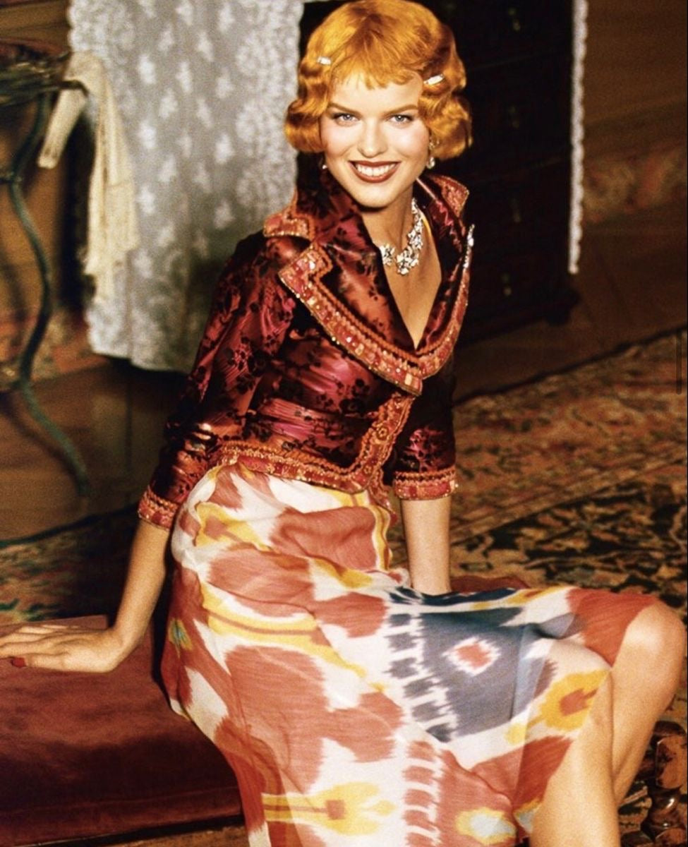 John Galliano Spring 1998 Gradient Jacquard Tulip-Hem Blazer