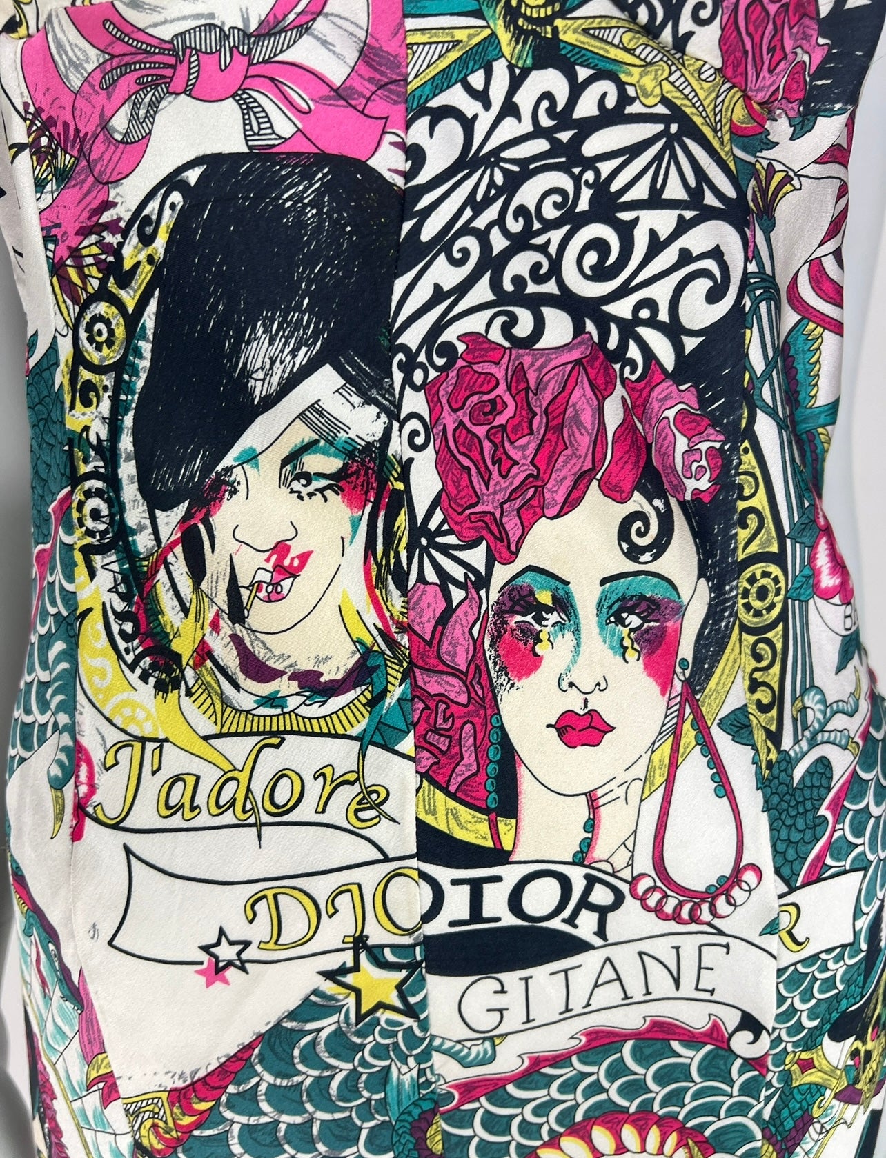 Dior by John Galliano Spring 2004 Gitane Print Bias-Cut Slip Dress