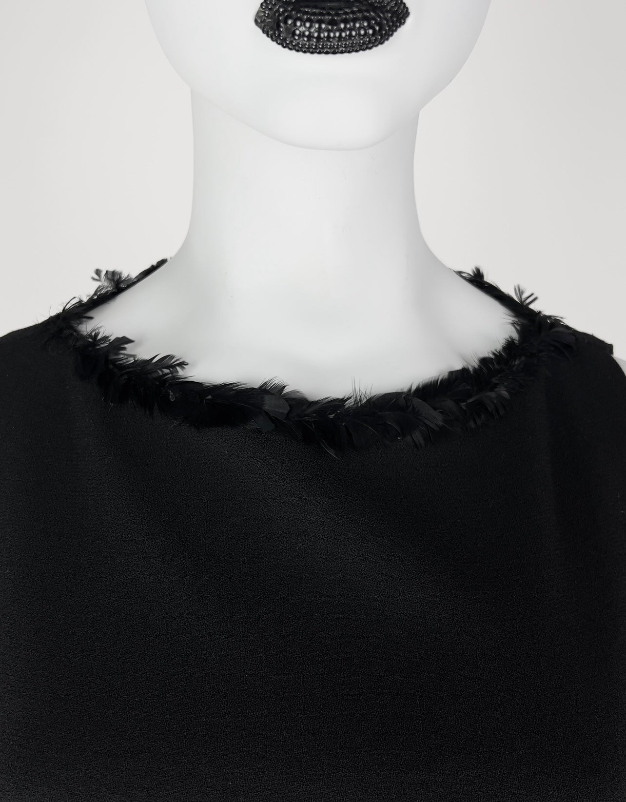 John Galliano Fall 1999 Feather-Trimmed Wool Little Black Dress