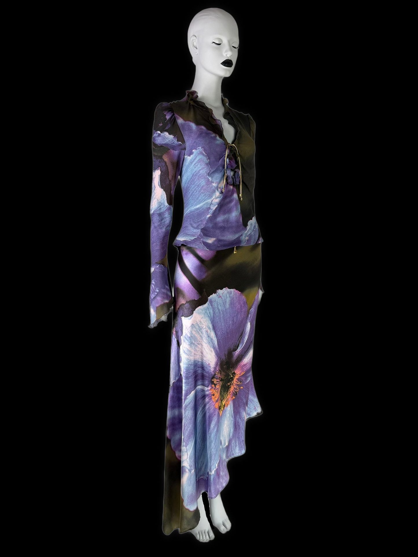 Roberto Cavalli Fall 1999 Iris Print Silk Ensemble