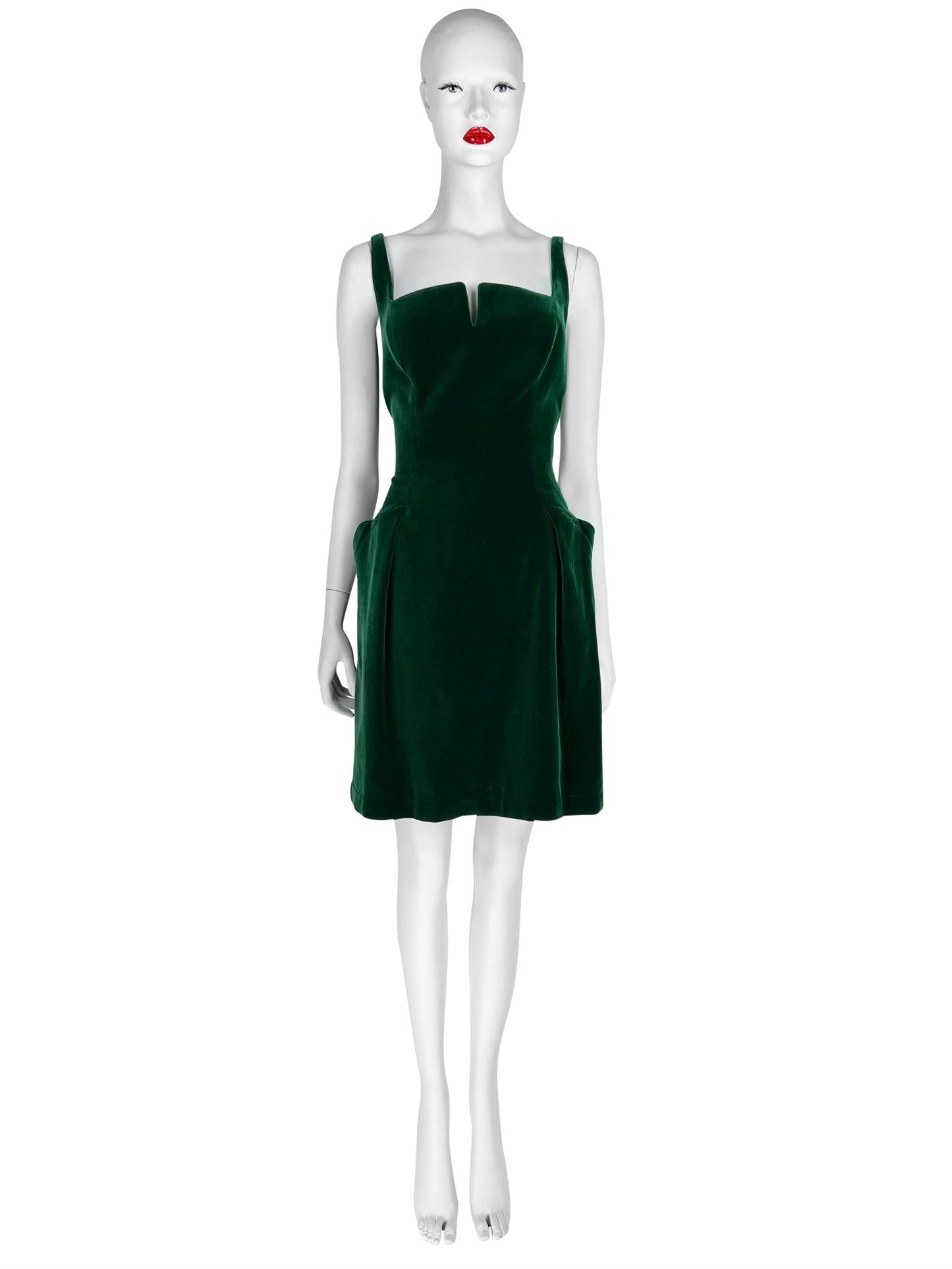 Mid 1990s Thierry Mugler Emerald Velvet Mini Dress