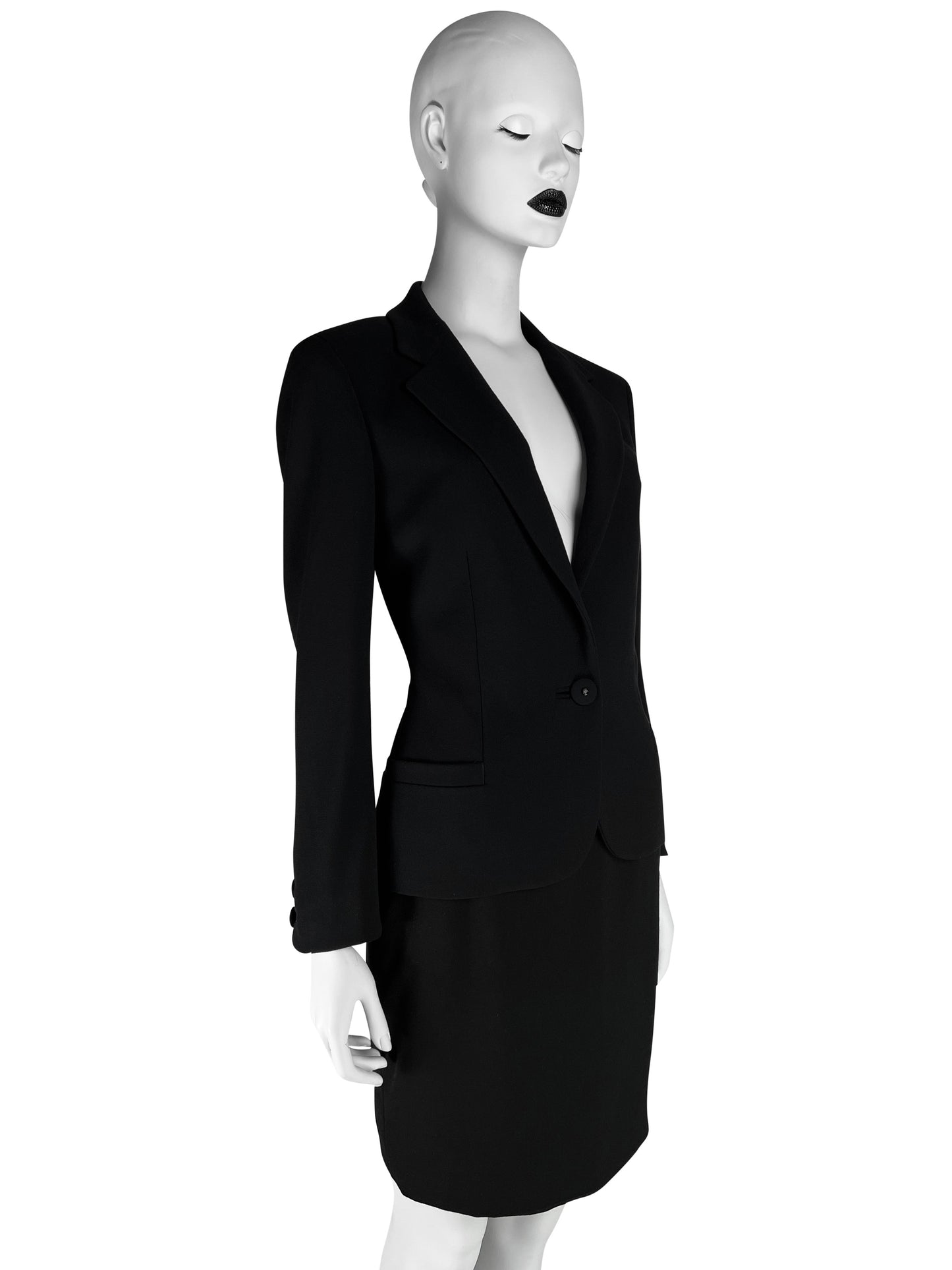Gianni Versace Couture 1993 Classic Black Wool Skirt Suit with Medusa Button Detail