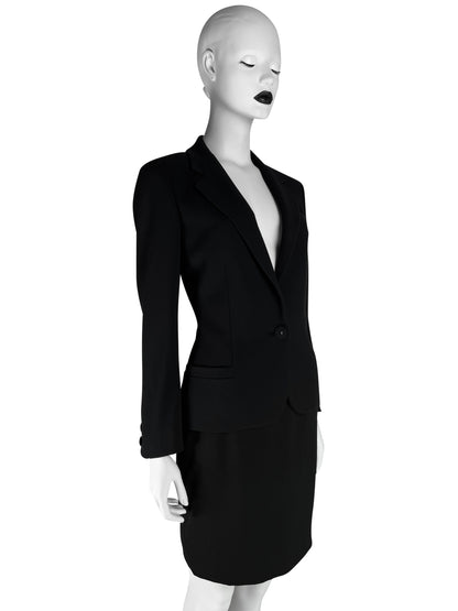 Gianni Versace Couture 1993 Classic Black Wool Skirt Suit with Medusa Button Detail
