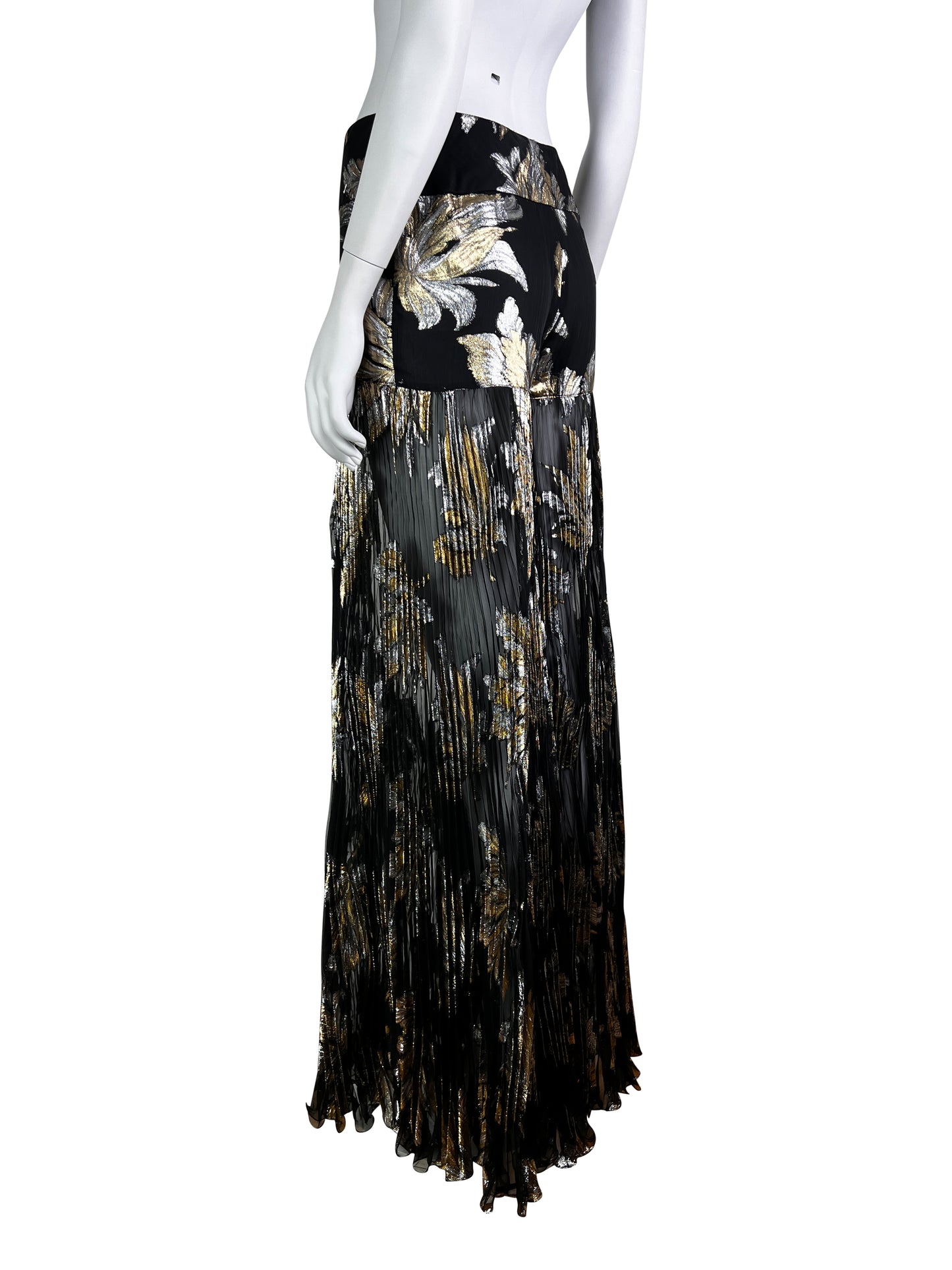 Dolce & Gabbana Fall 2000 Lamé Brocade Black Chiffon Silk Pleated Evening Trousers