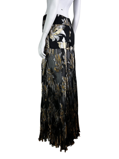 Dolce & Gabbana Fall 2000 Lamé Brocade Black Chiffon Silk Pleated Evening Trousers