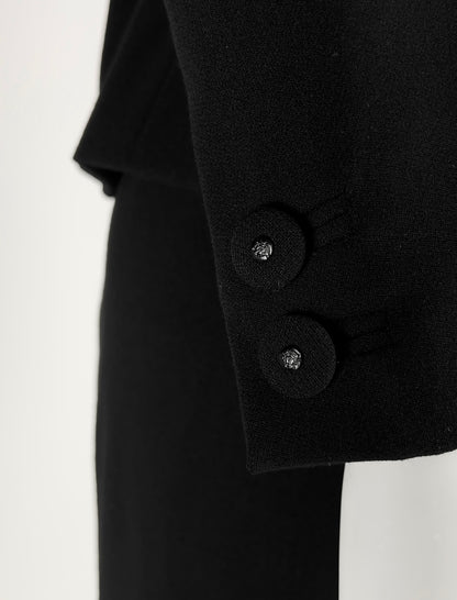 Gianni Versace Couture 1993 Classic Black Wool Skirt Suit with Medusa Button Detail