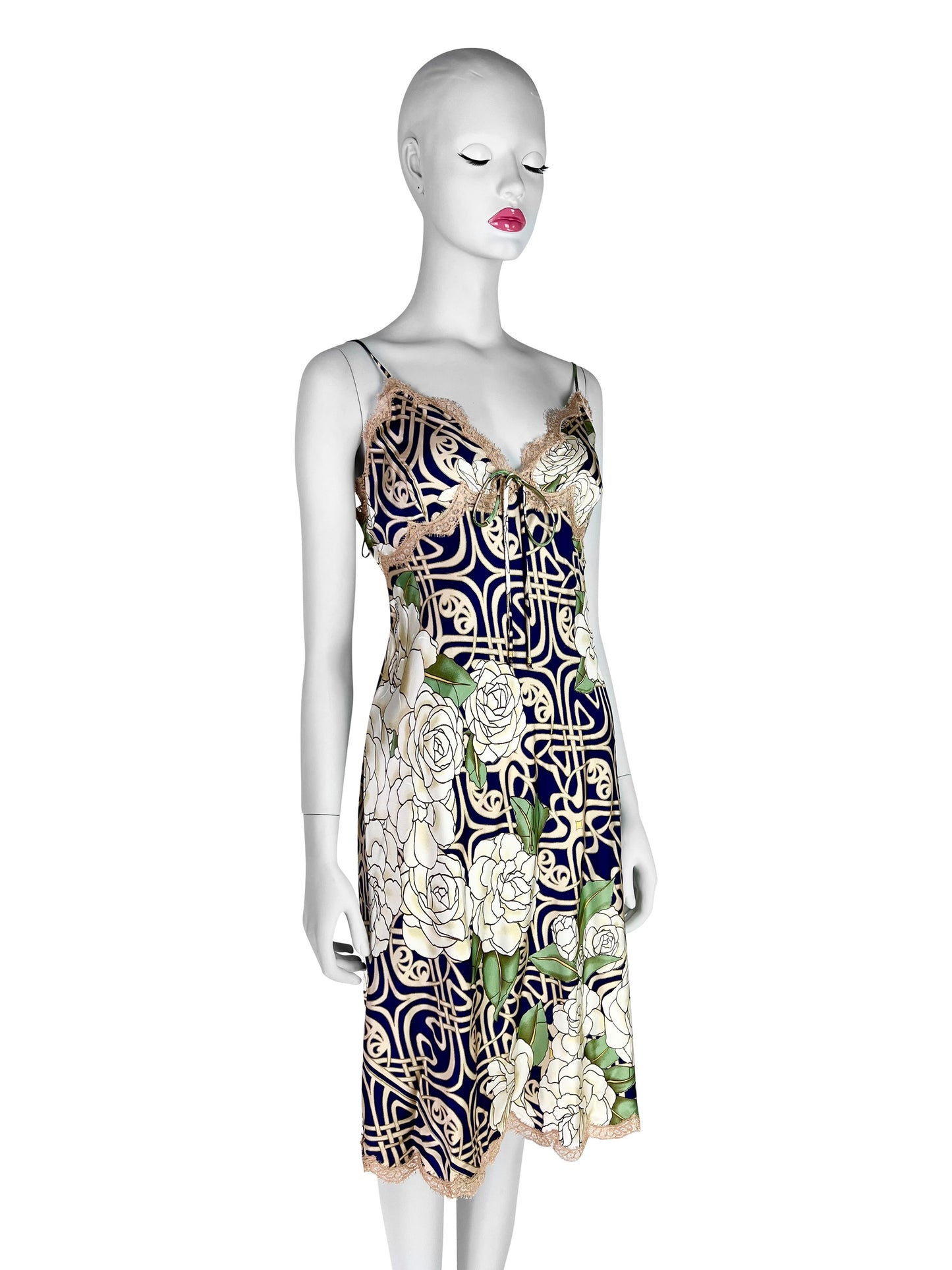 Roberto Cavalli Fall 2006 Blue Beige Silk Slip Dress
