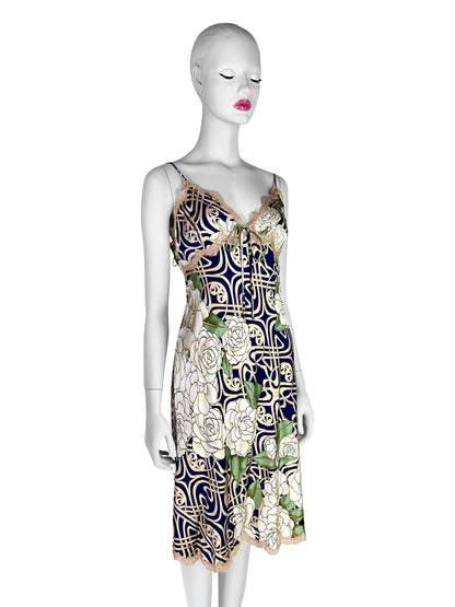 Roberto Cavalli Fall 2006 Blue Beige Silk Slip Dress