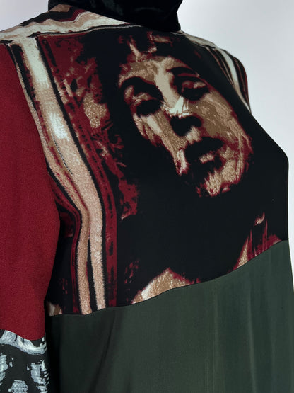 Jean-Paul Gaultier Fall 1997 Silk Tube Dress with Face Print Velvet Panels