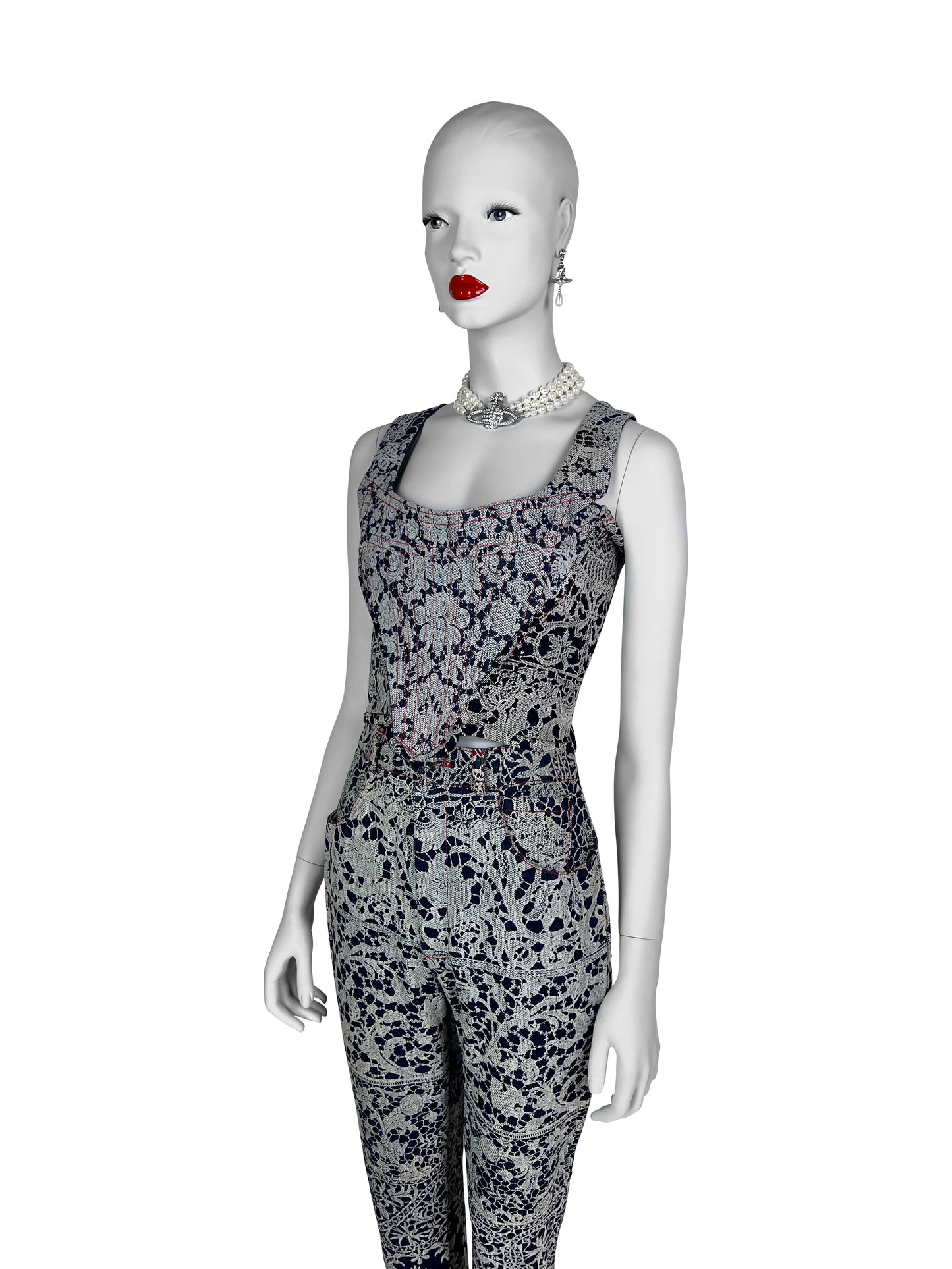 Vivienne Westwood Fall 1992 “Always on Camera” Printed Lace Screen Denim Set