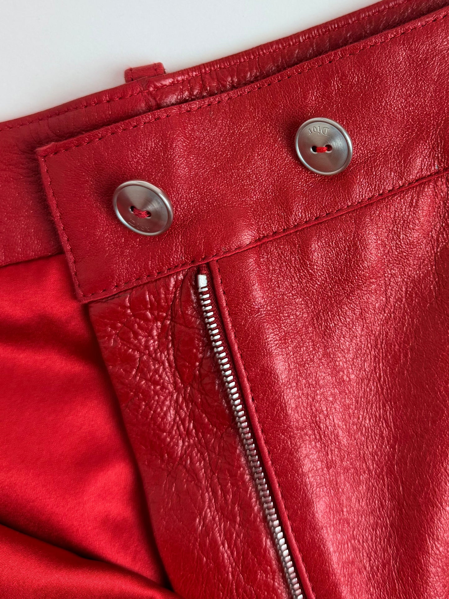 Dior by John Galliano Fall 2003 Red Leather Garter Skirt