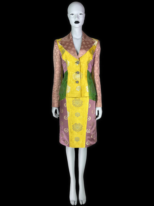 Versace Fall 2002 By Donatella Versace Patchwork Jacquard Skirt Suit